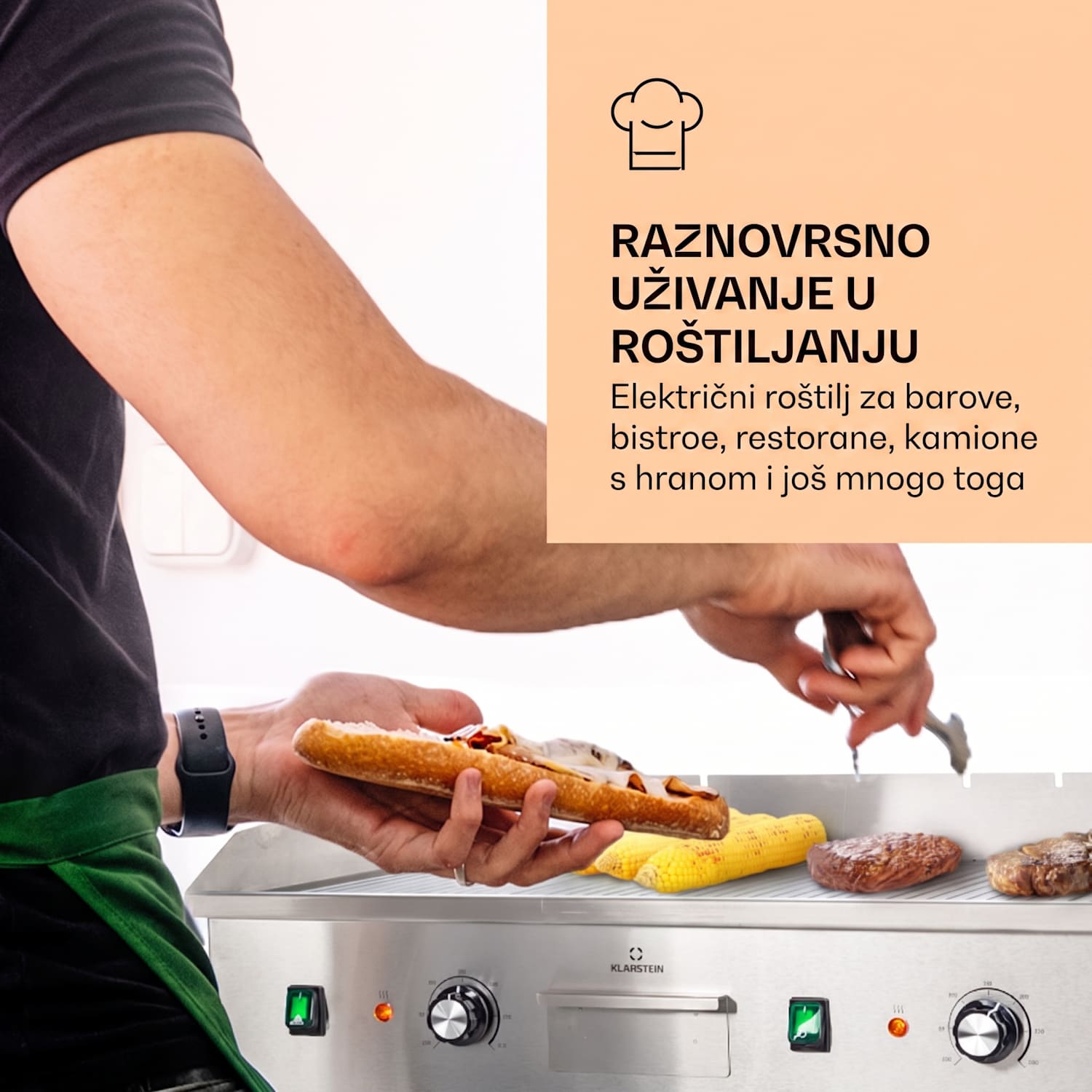 Grillmeile 4400, električni roštilj, Plancha, 2x2200W, ploča za roštilj od nehrđajućeg čelika Rebrasta ploča za roštiljanje | Srebrna metalik