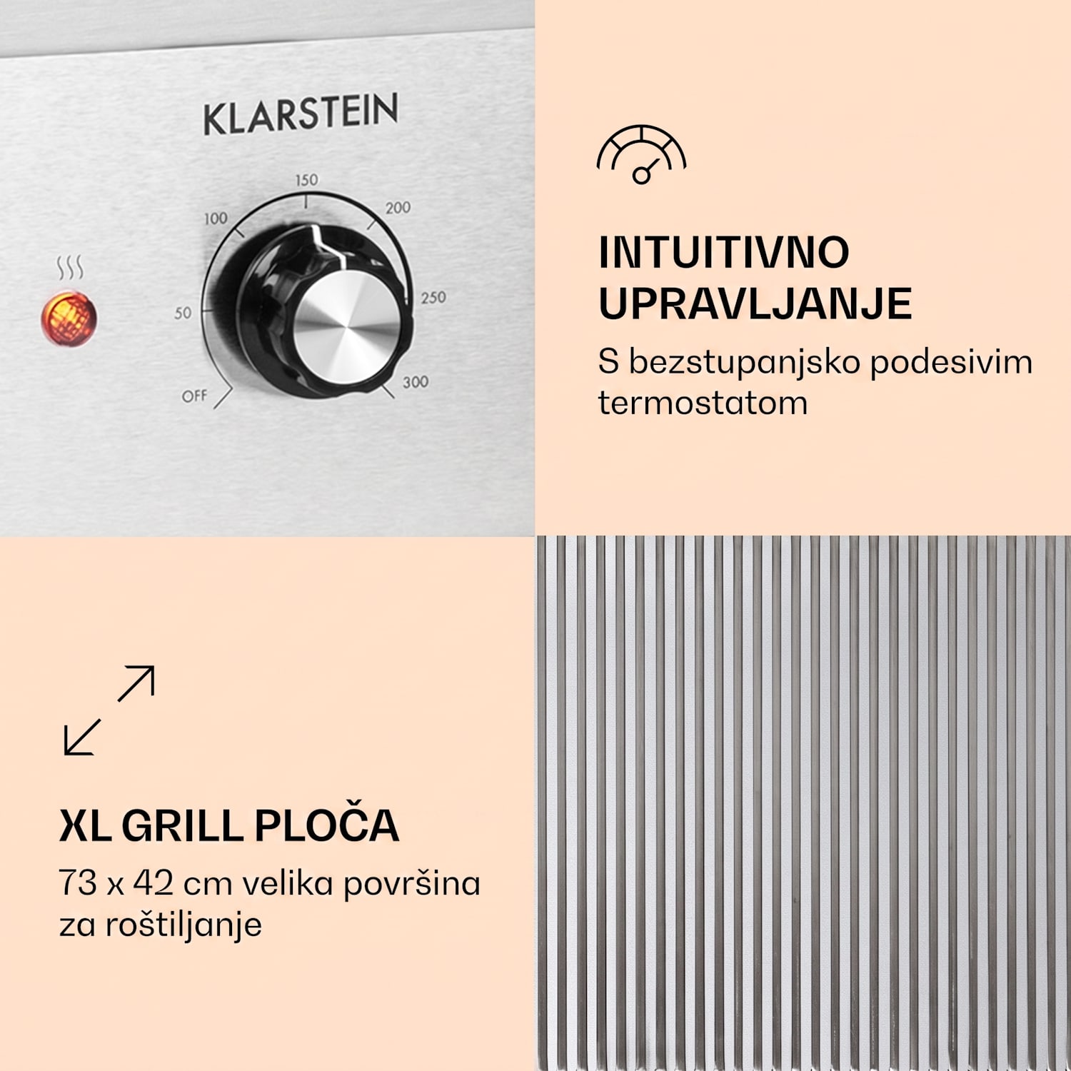 Grillmeile 4400, električni roštilj, Plancha, 2x2200W, ploča za roštilj od nehrđajućeg čelika Rebrasta ploča za roštiljanje | Srebrna metalik