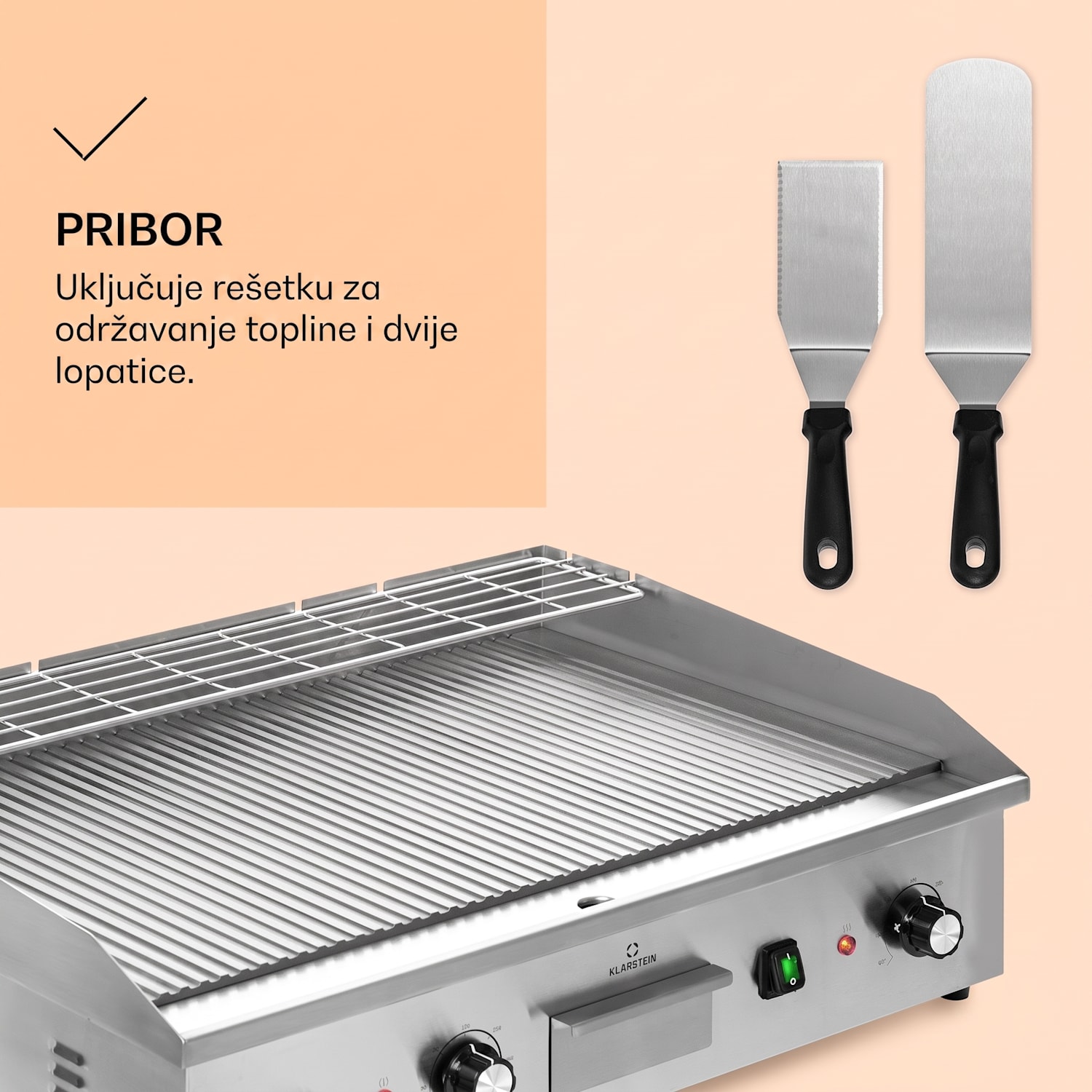 Grillmeile 4400, električni roštilj, Plancha, 2x2200W, ploča za roštilj od nehrđajućeg čelika Rebrasta ploča za roštiljanje | Srebrna metalik