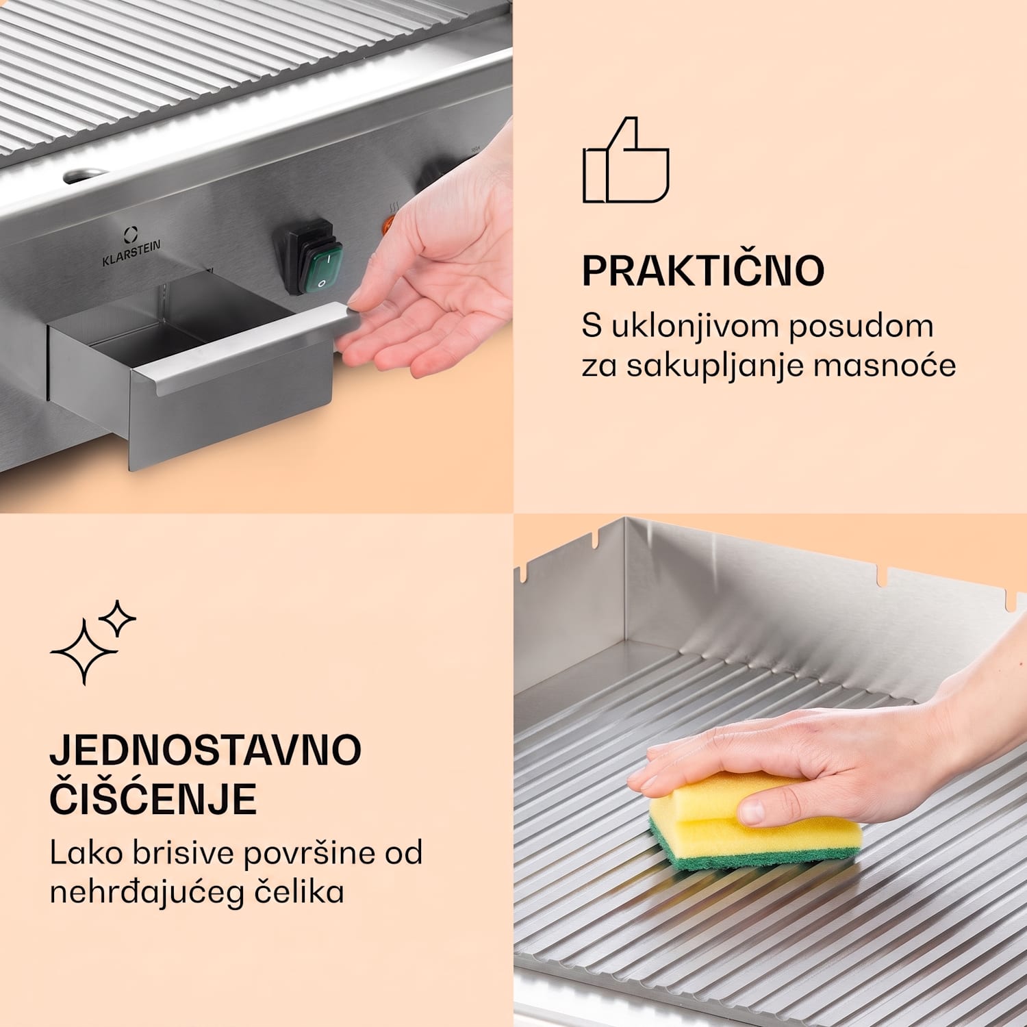 Grillmeile 4400, električni roštilj, Plancha, 2x2200W, ploča za roštilj od nehrđajućeg čelika Rebrasta ploča za roštiljanje | Srebrna metalik