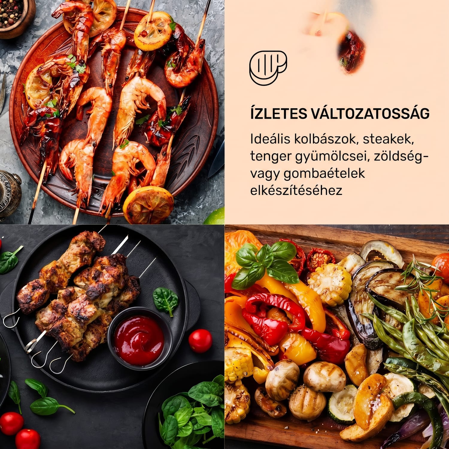 Grillmeile 4400, elektromos grill, 2 x 2200 W, rozsdamentes acél grill lap Bordázott grill-lemez | Ezüst metál