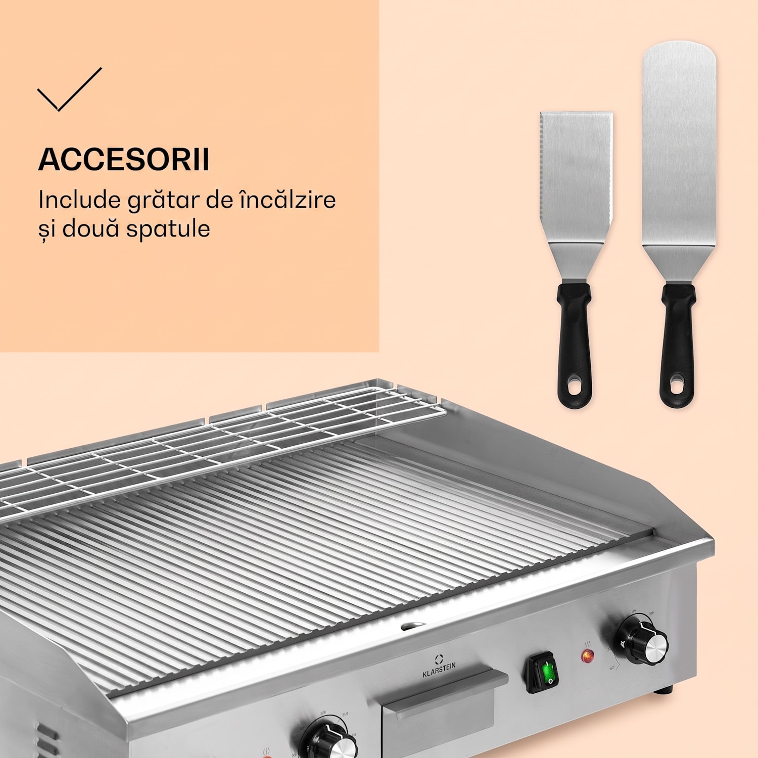 Grillmeile 4400, grătar electric, Plancha, 2x2200W, placă de grătar din oțel inoxidabil Placă de grătar canelată | Argintiu metalizat
