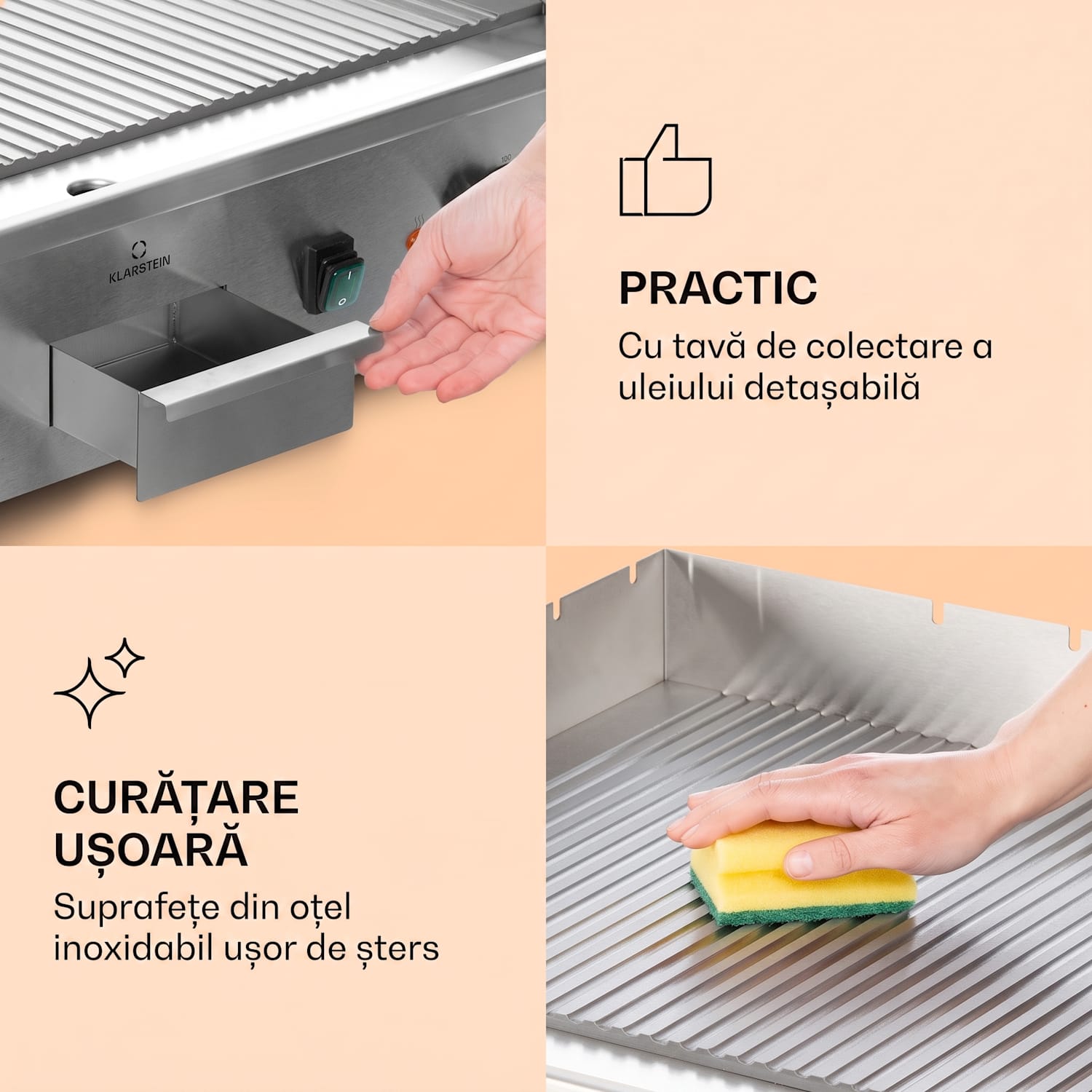 Grillmeile 4400, grătar electric, Plancha, 2x2200W, placă de grătar din oțel inoxidabil Placă de grătar canelată | Argintiu metalizat