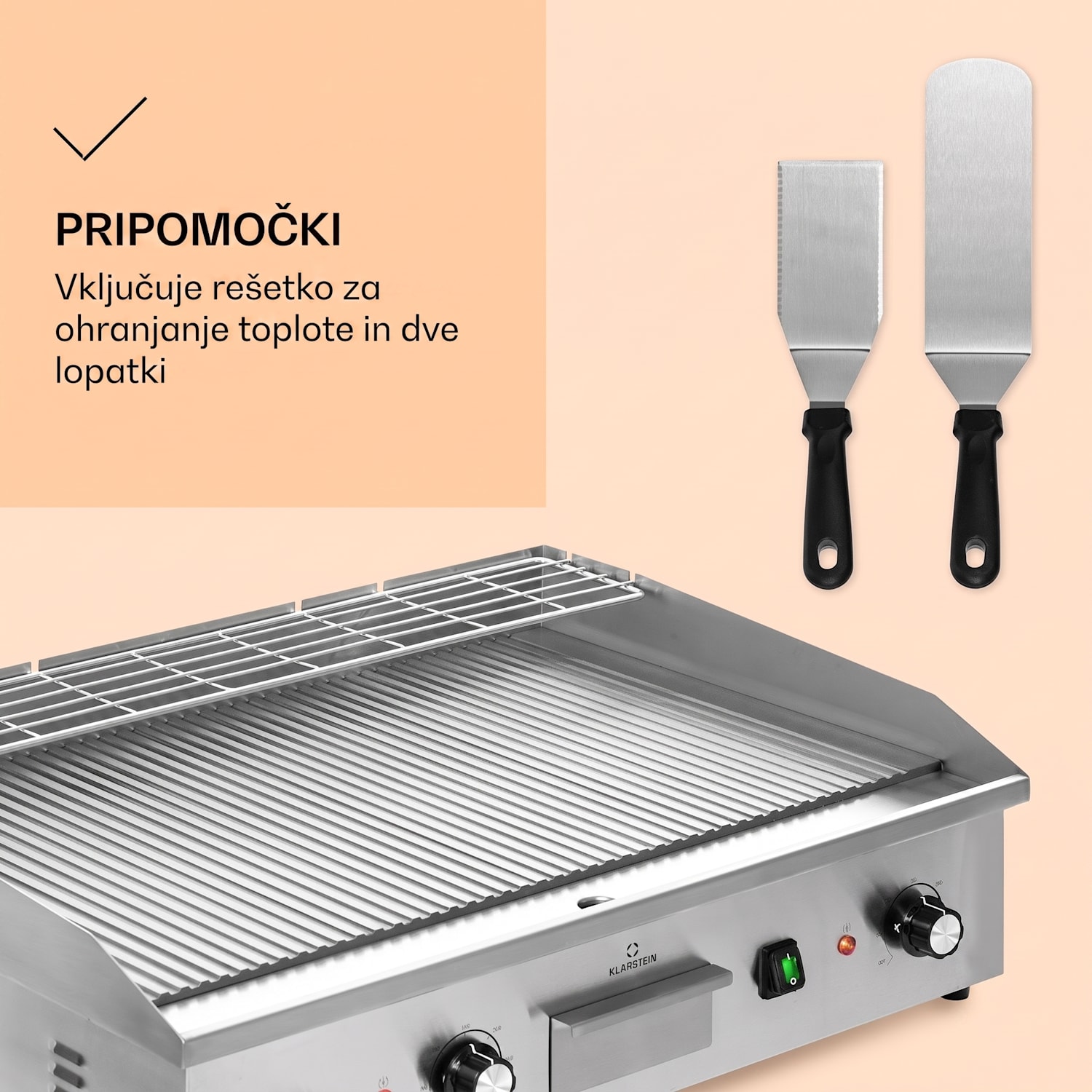 Grillmeile 4400, električni žar, Plancha, 2 x 2200 W, žar plošča iz nerjavečega jekla Žar deska z rebrasto površino | Srebrna kovinska barva
