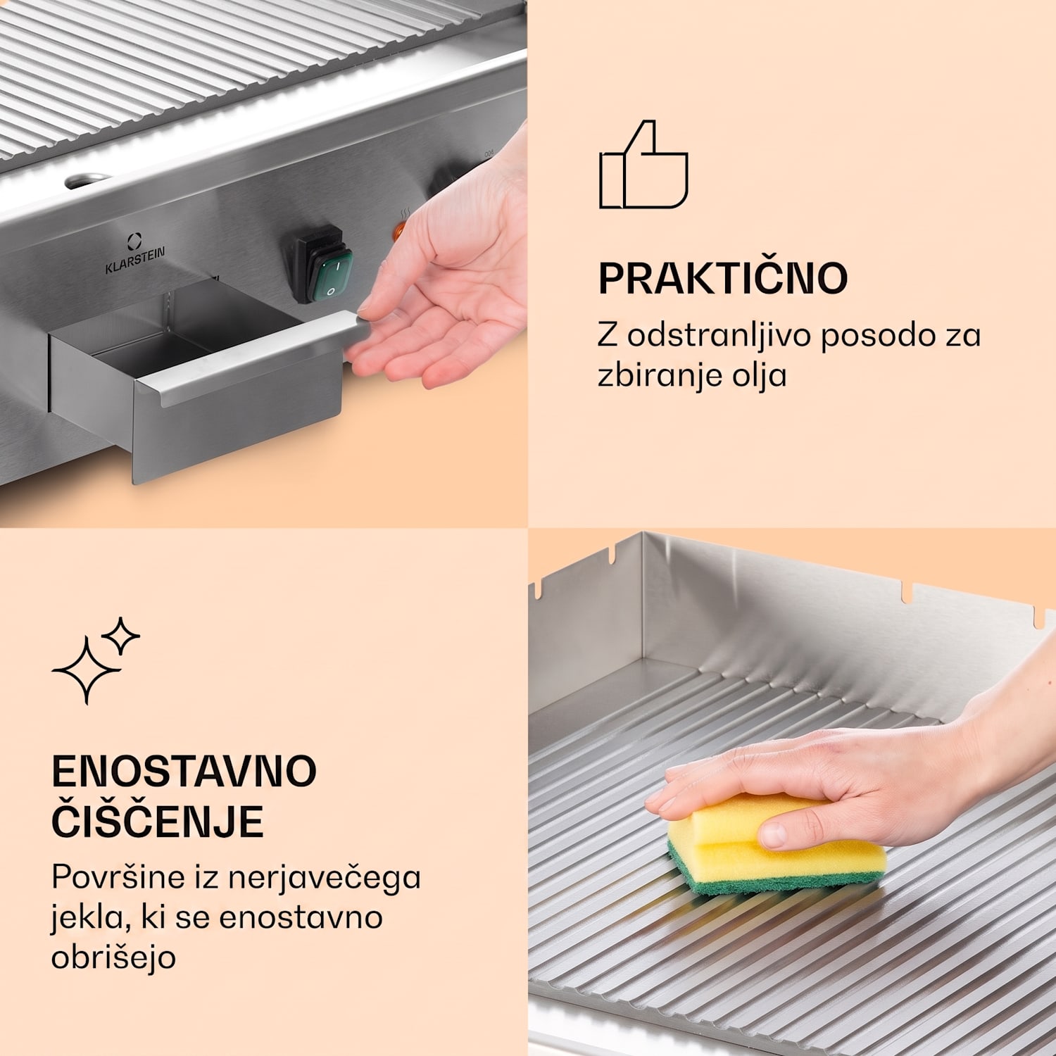 Grillmeile 4400, električni žar, Plancha, 2 x 2200 W, žar plošča iz nerjavečega jekla Žar deska z rebrasto površino | Srebrna kovinska barva