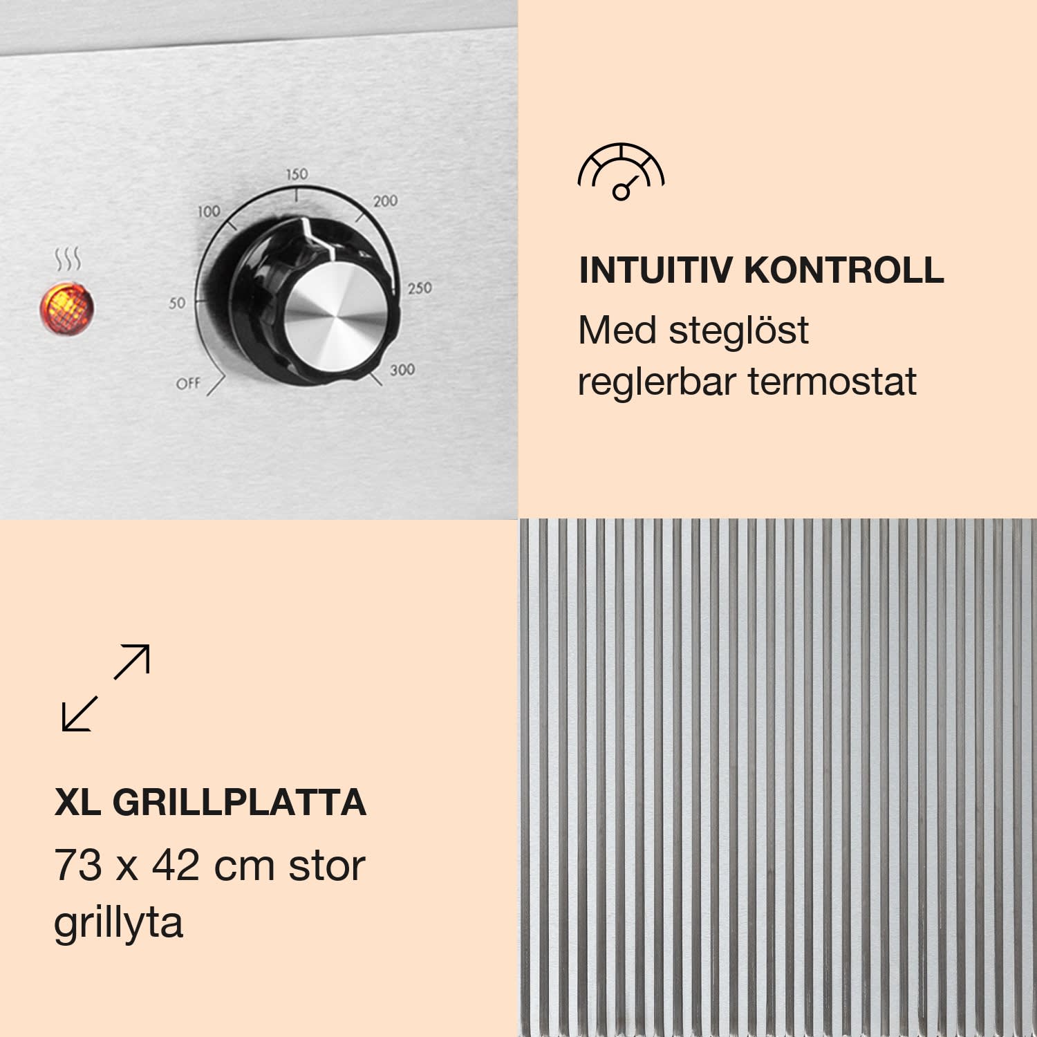 Grillmeile 4400 elgrill Plancha 2x2200W Grillplatta rostfritt stål räfflad grillyta | Silver Metallic