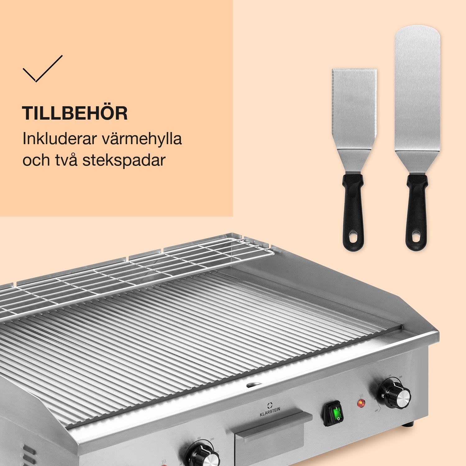 Grillmeile 4400 elgrill Plancha 2x2200W Grillplatta rostfritt stål räfflad grillyta | Silver Metallic