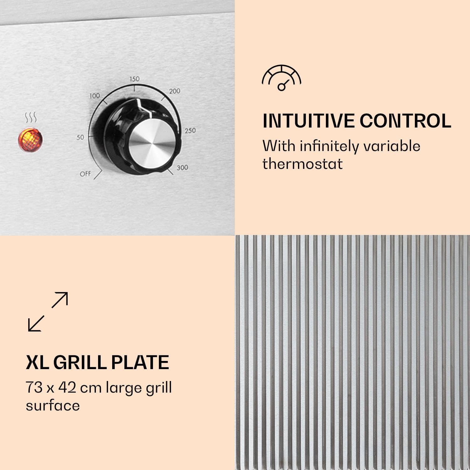Grill Mile 4400 Electric Grill Plancha 2 x 2200 W Grill Plate Stainless Steel Ribbed grill surface | Silver Metallic