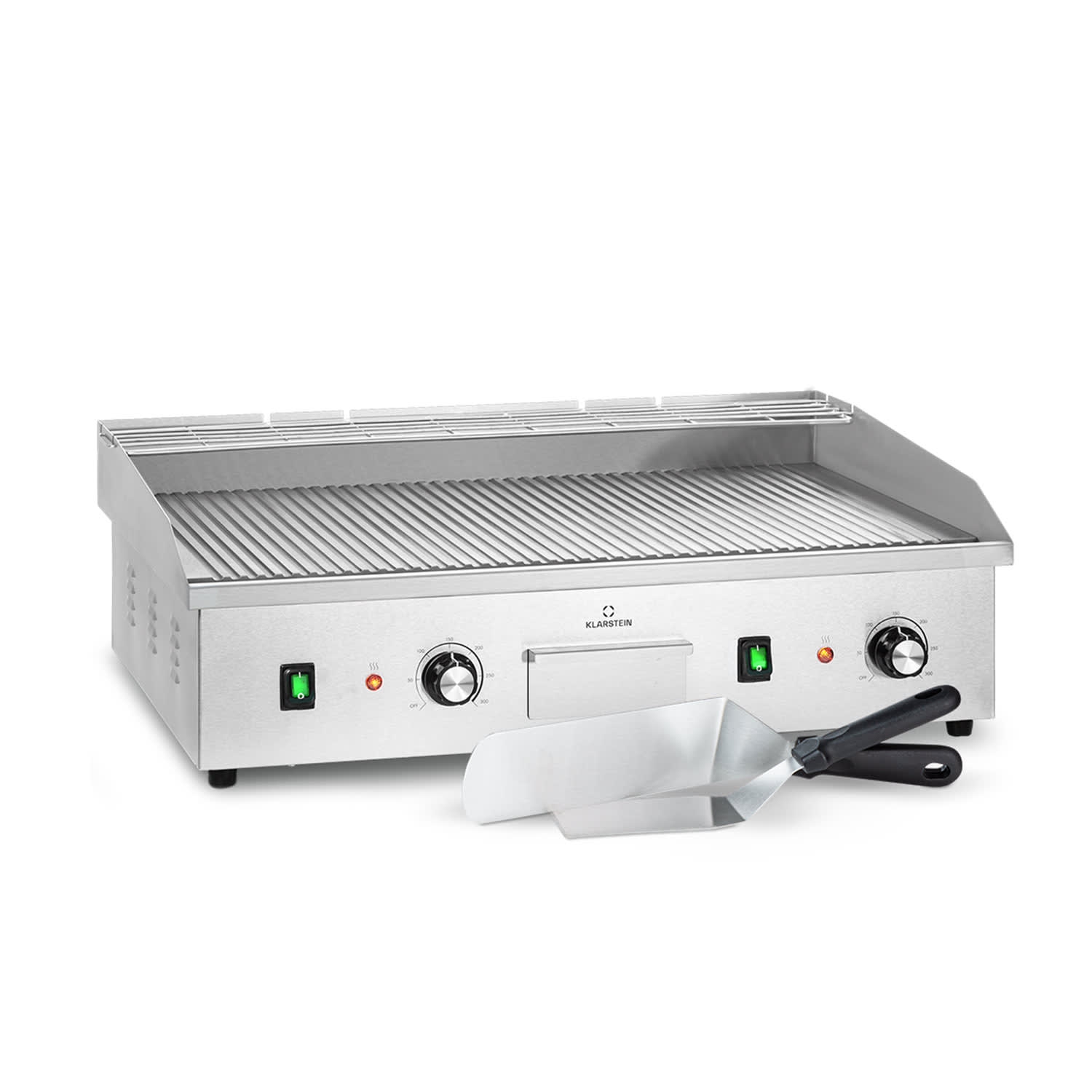 Grillmeile 4400, grătar electric, Plancha, 2x2200W, placă de grătar din oțel inoxidabil Placă de grătar canelată | Argintiu metalizat