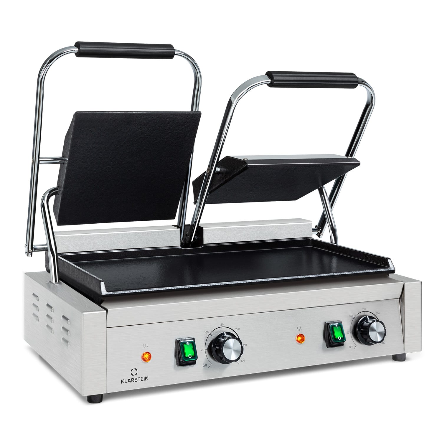 Grillexpress 3600, kontaktgrill, paninimaker, 2x1800W, rozsdamentes acél, öntöttvas Sima grill-lemez | Ezüst metál
