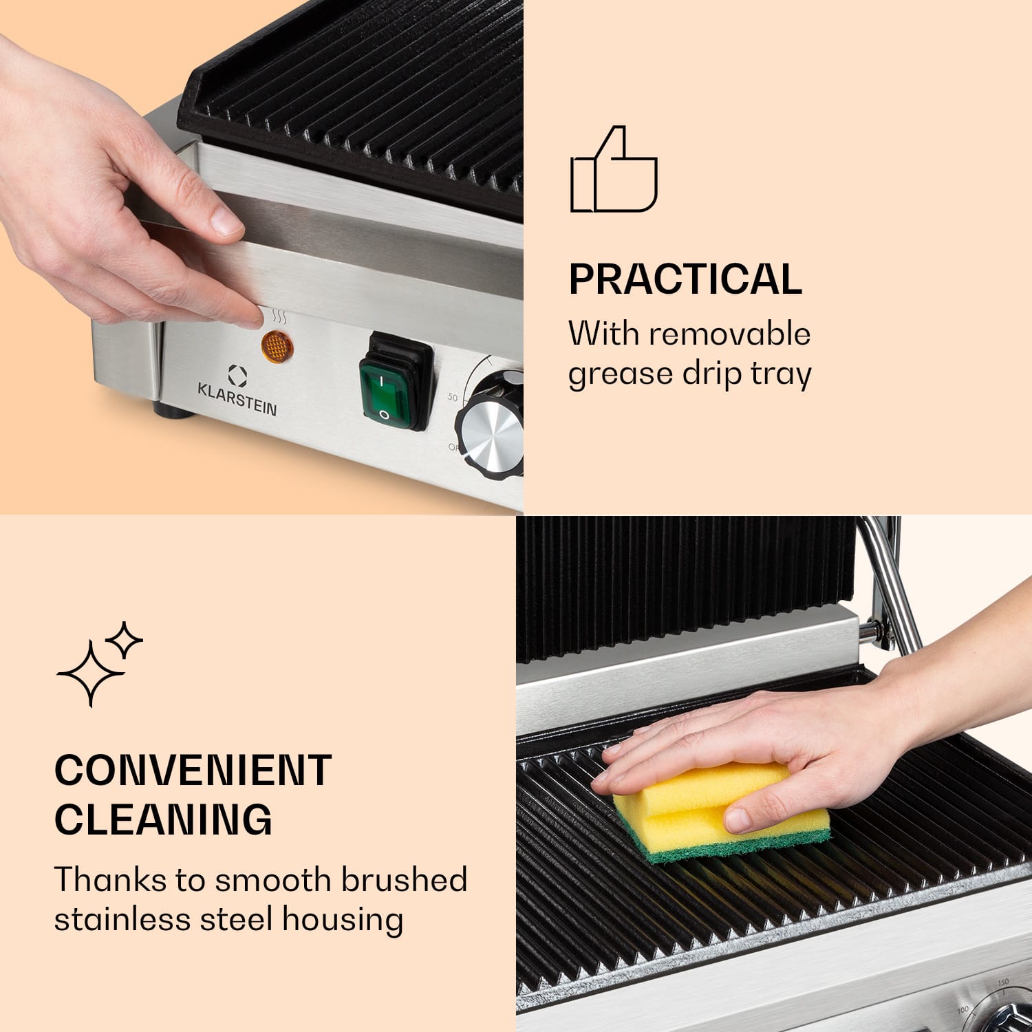 Grillexpress 3600, kontaktgrill, paninimaker, 2x1800W, rozsdamentes acél, öntöttvas Bordázott grill-lemez | Ezüst metál