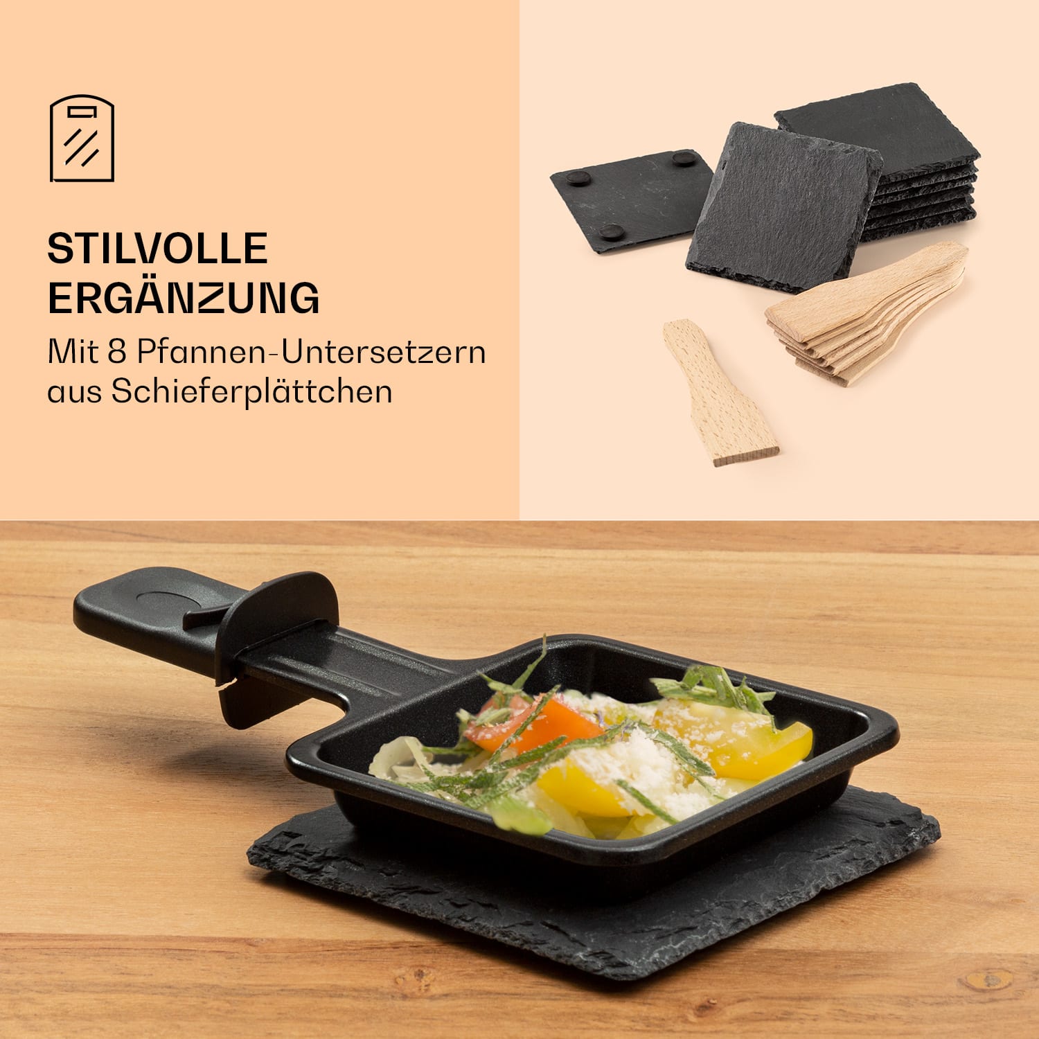 Entrecôte 2 en 1 Appareil à raclette et fondue en pierre naturelle 1100W 8 personnes Dessous de plat 