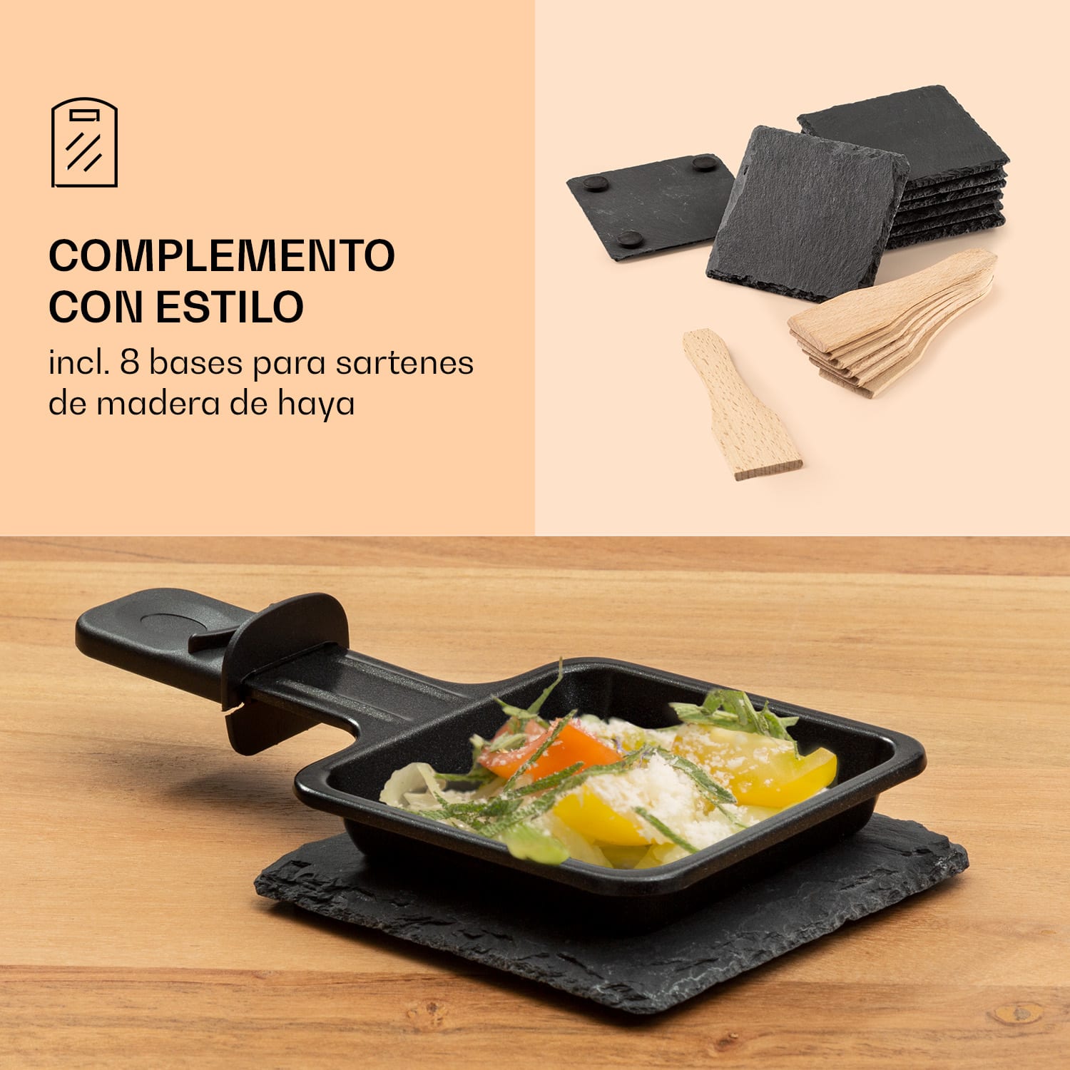 Parrilla raclette y fondue Entrecote 2 en 1 piedra natural 1100W 8 personas posavasos 