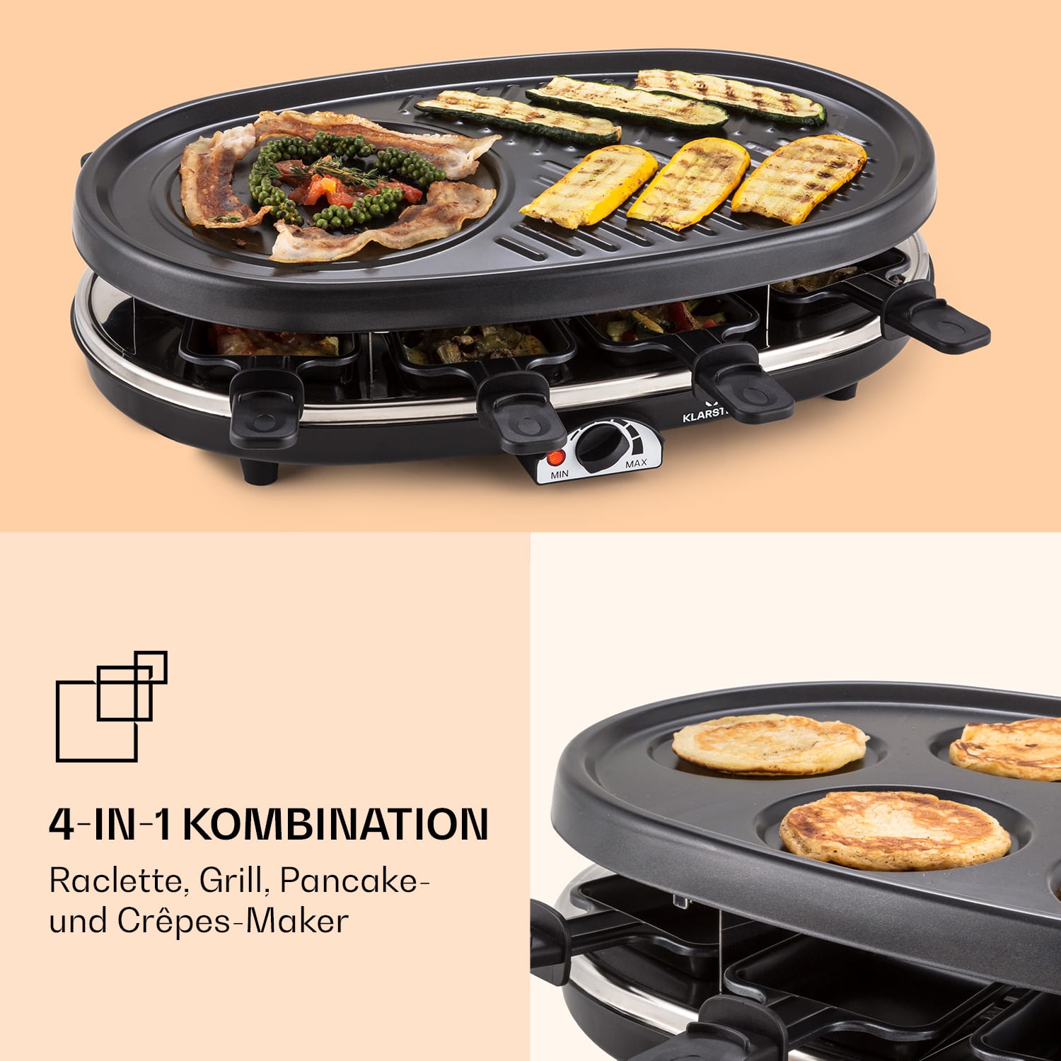All-U-Can-Grill Appareil à raclette avec accessoires 4-en-1 pour 8 personnes 