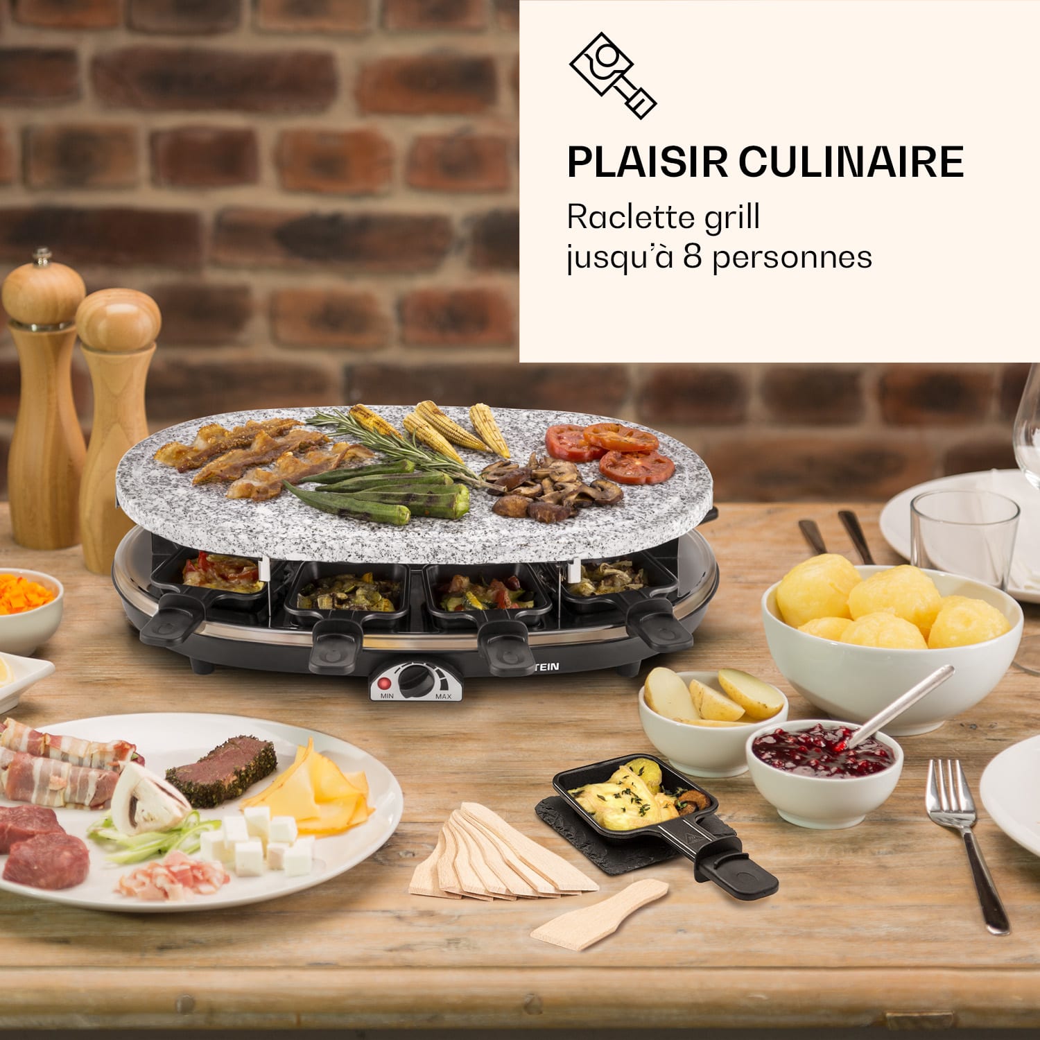 All-U-Can-Grill Appareil à raclette avec accessoires 4-en-1 pour 8 personnes 