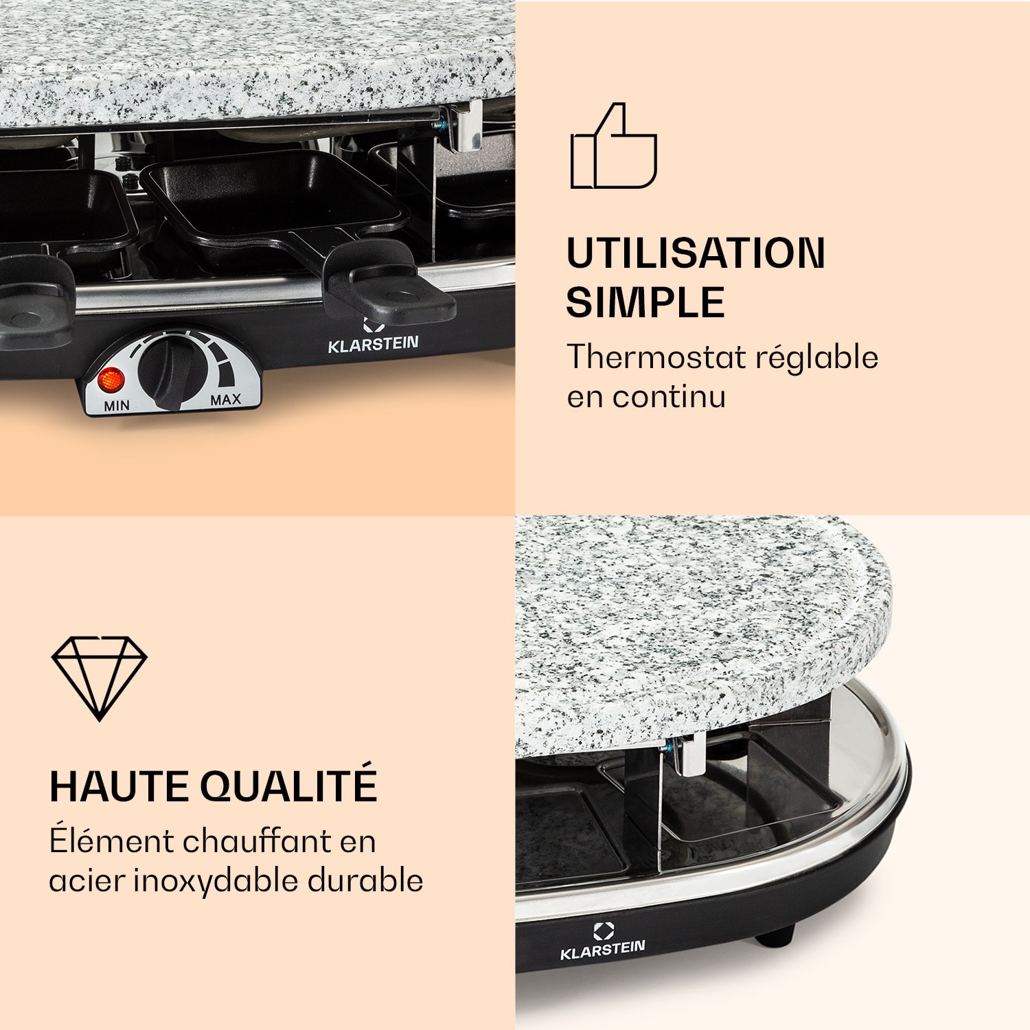 All-U-Can-Grill Appareil à raclette avec accessoires 4-en-1 pour 8 personnes 
