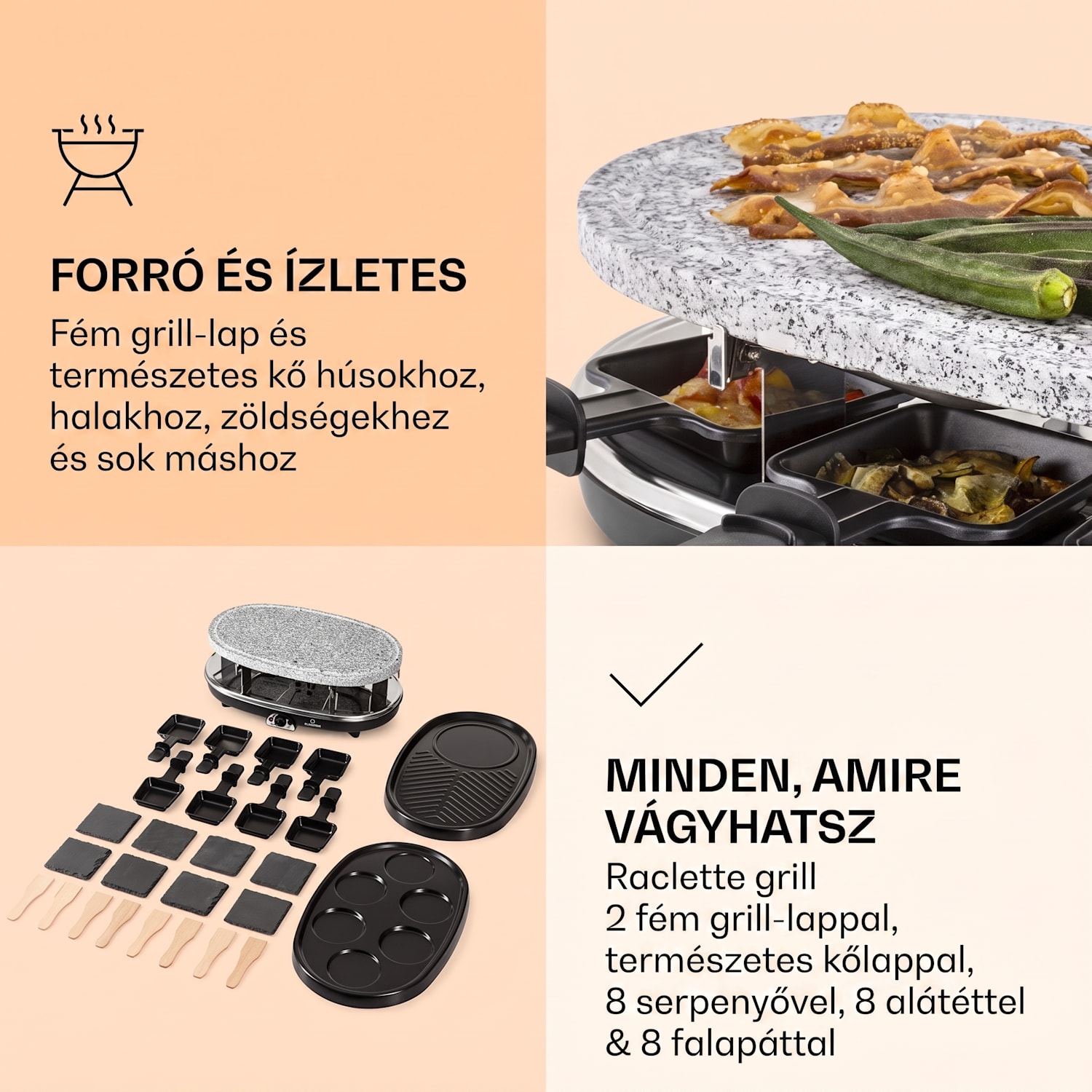 All-U-Can Grill, 4 az 1-ben raclette grill, 1500 W, 8 személyre, kiegészítő 