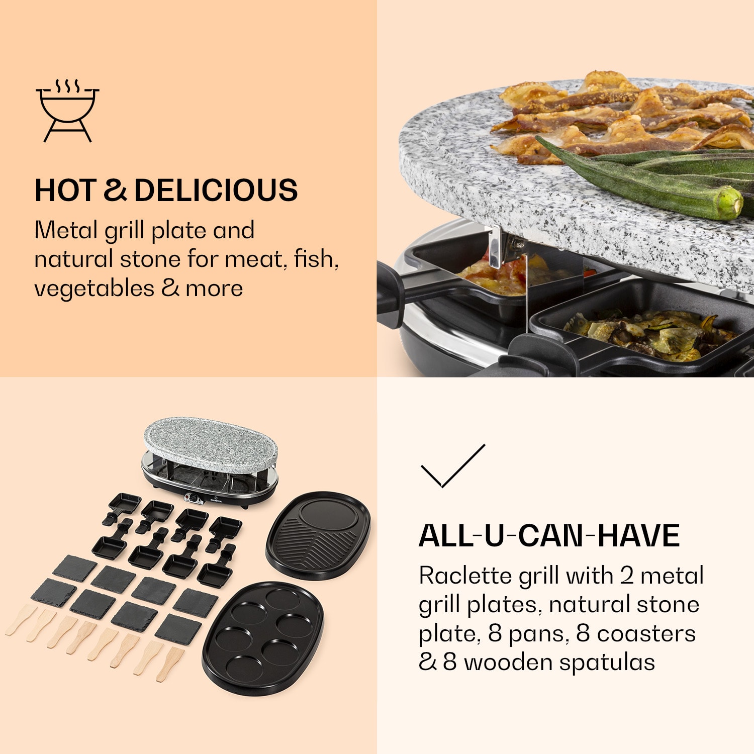 All-U-Can Grill Raclette Grelhador raclette com acessórios 4 em 1 para 8 pessoas 