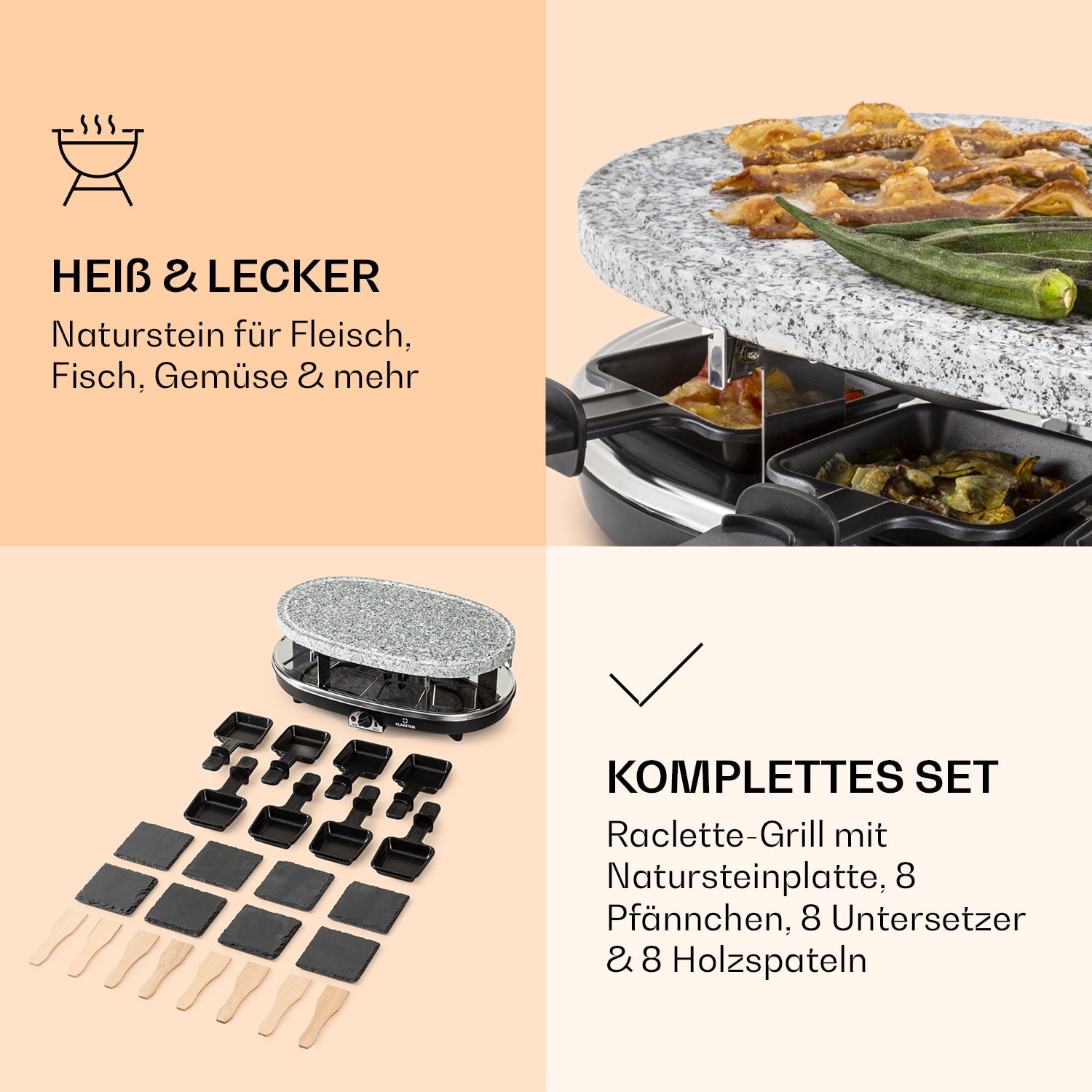 Steaklette Raclette Raclette-Grill mit Zubehör für 8 Personen 