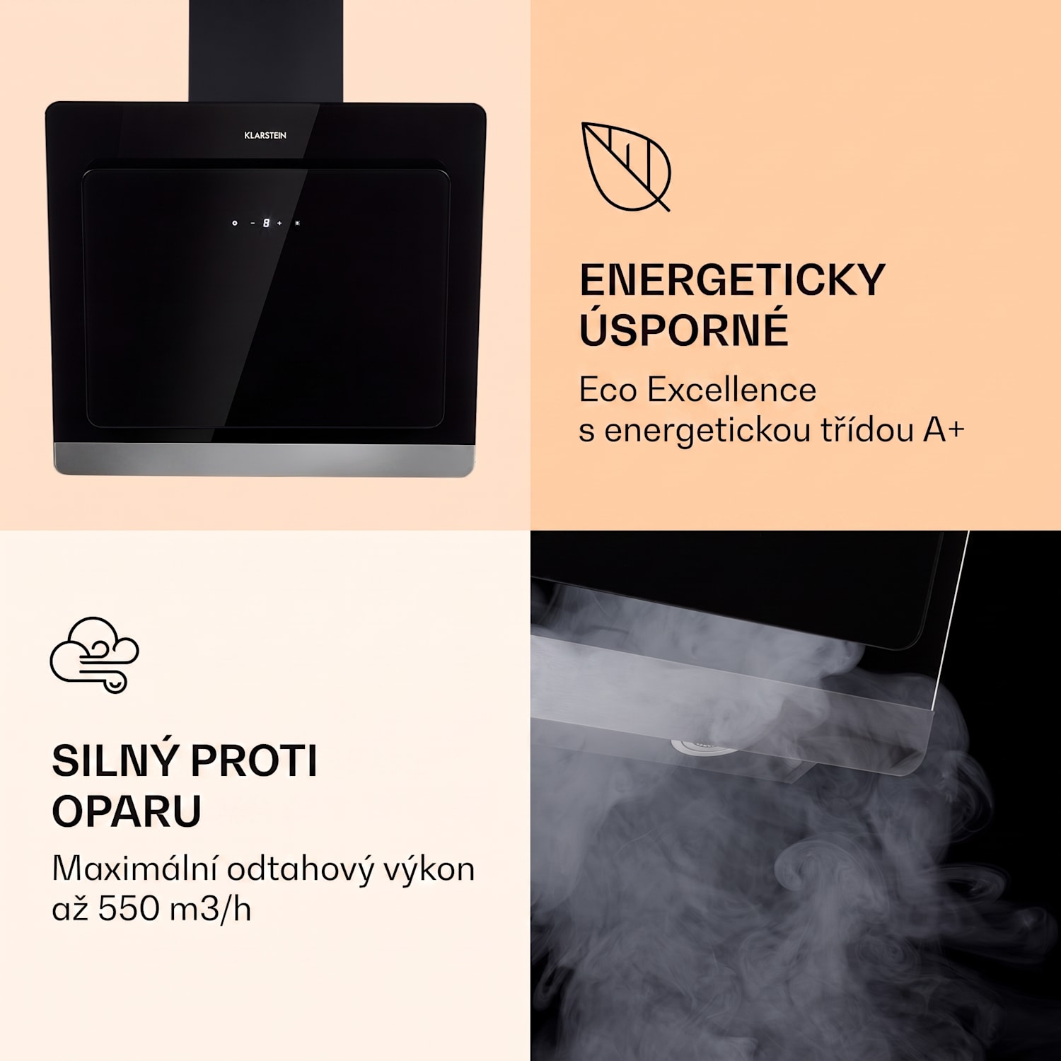 Aurora Eco 60, digestoř, 60 cm, nástěnná, 585 m³/h, A+, dotykové ovládání, černá 60 cm | Ne | Černá