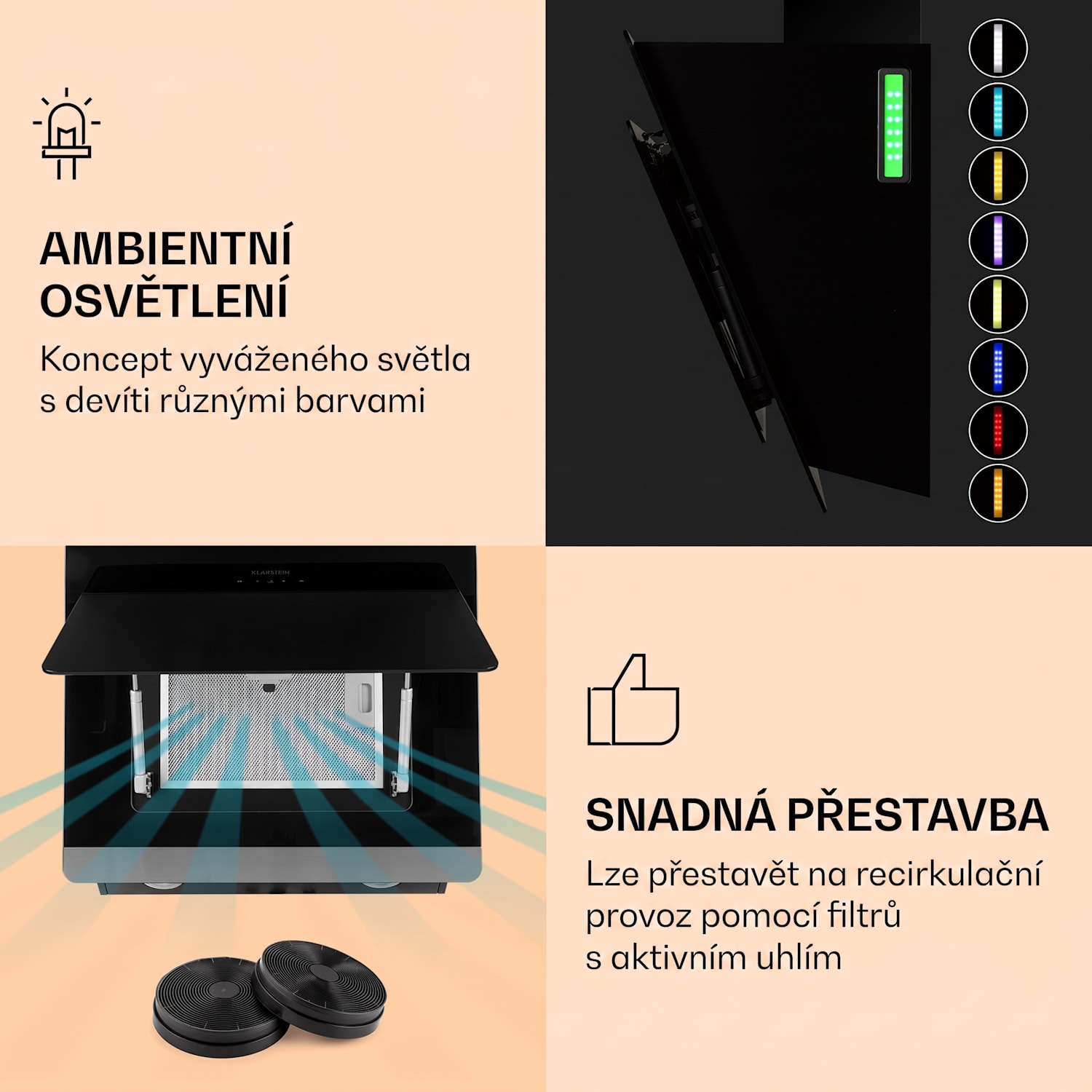 Aurora Eco 60, digestoř, 60 cm, nástěnná, 585 m³/h, A+, dotykové ovládání, černá 60 cm | Ne | Černá