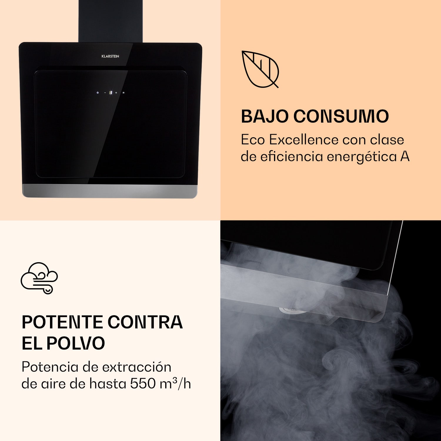 Campana extractora Aurora Eco 60 550 m³/h 60cm sin cabeza Luz ambiental CEE A+ 60 cm | No | Negro