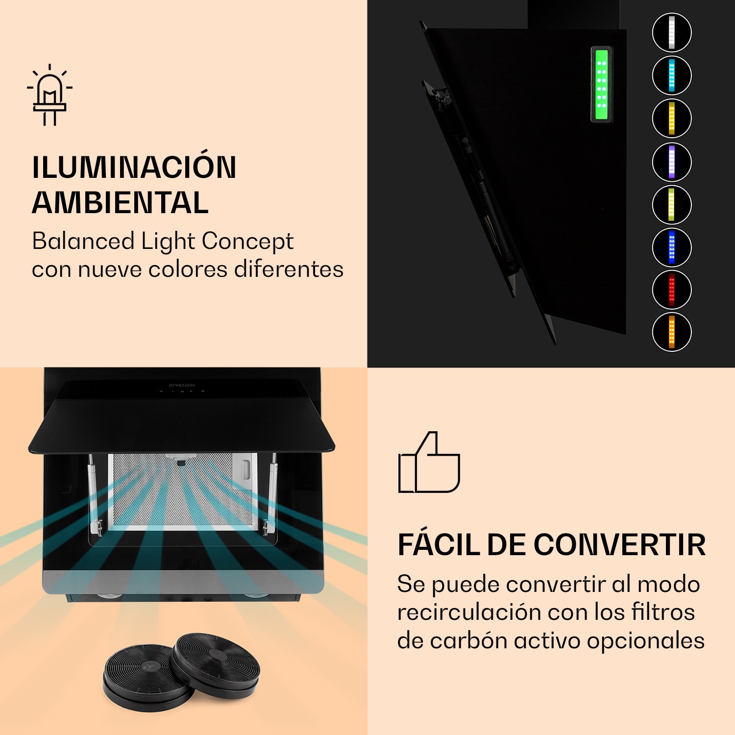 Campana extractora Aurora Eco 60 550 m³/h 60cm sin cabeza Luz ambiental CEE A+ 