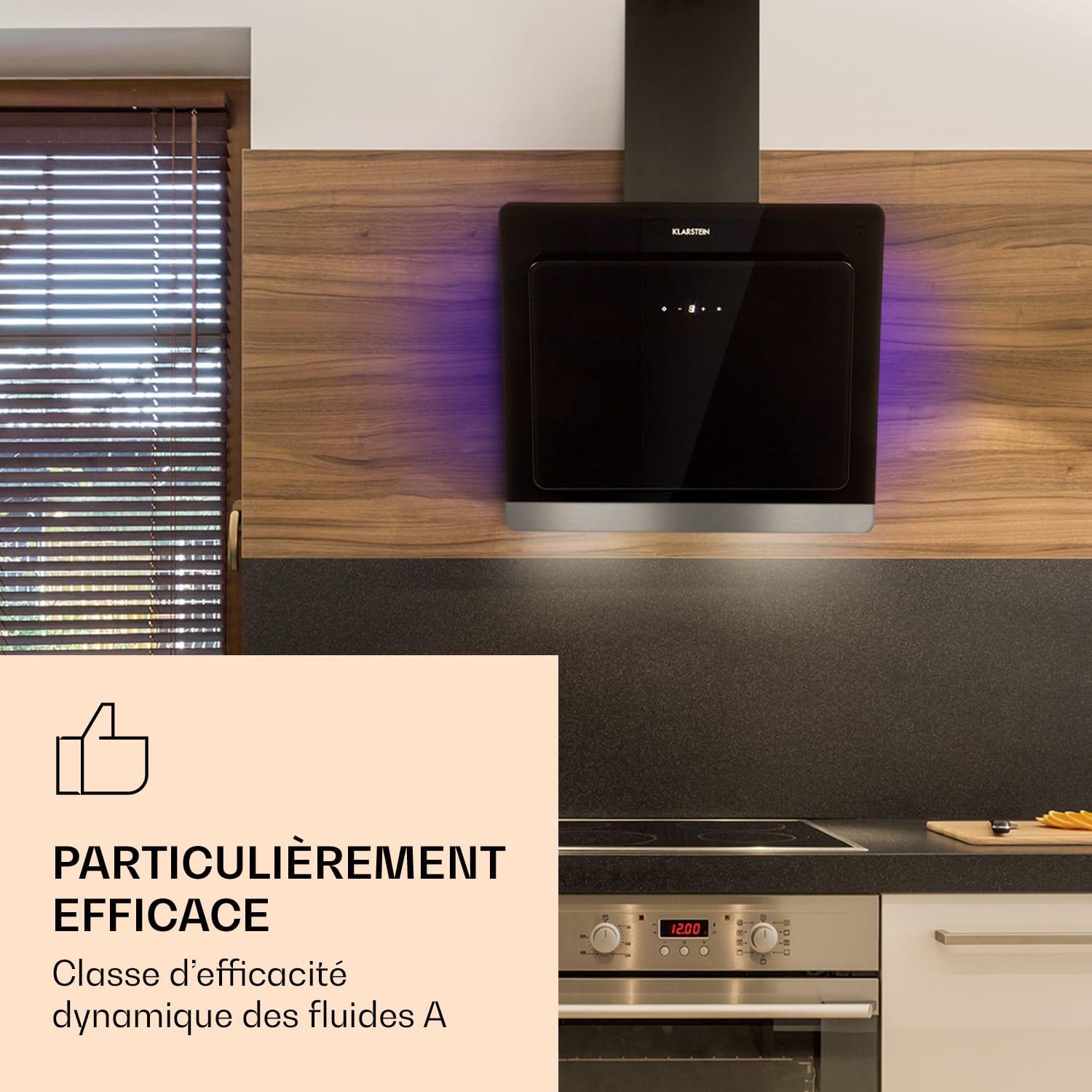 Aurora Eco 60 Hotte aspirante 550 m³/h 60 cm sans tête Lumière d'ambiance CEE A+ 