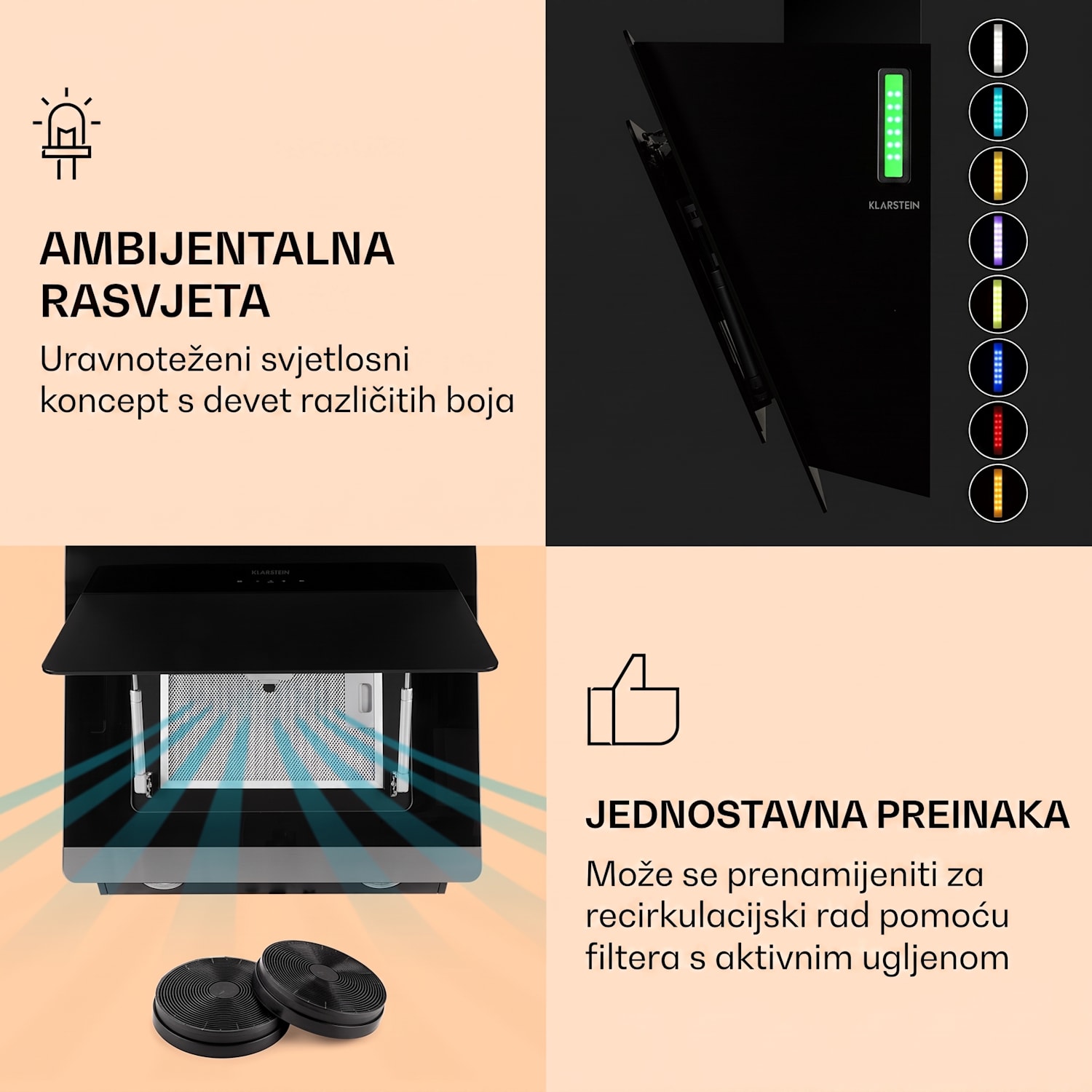 Aurora Eco 60, napa, 60 cm, zidna, 550 m³/h, A+, upravljanje na dodir, crna 60 cm | Ne | Crna