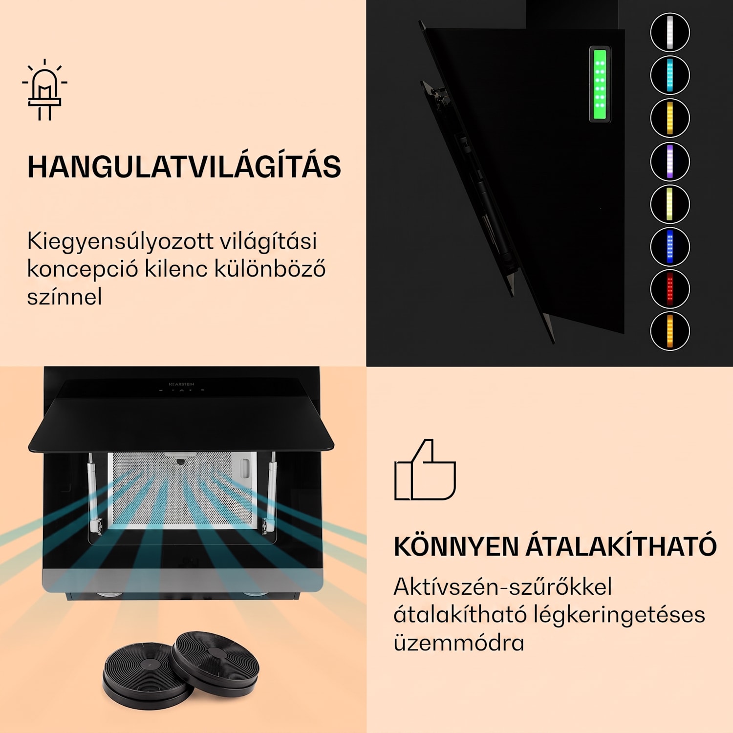 Aurora Eco 60, páraelszívó, 60 cm, falra szerelhető, 585 m³/h, A+, érintéses vezérlés, fekete 60 cm | Nem | Fekete