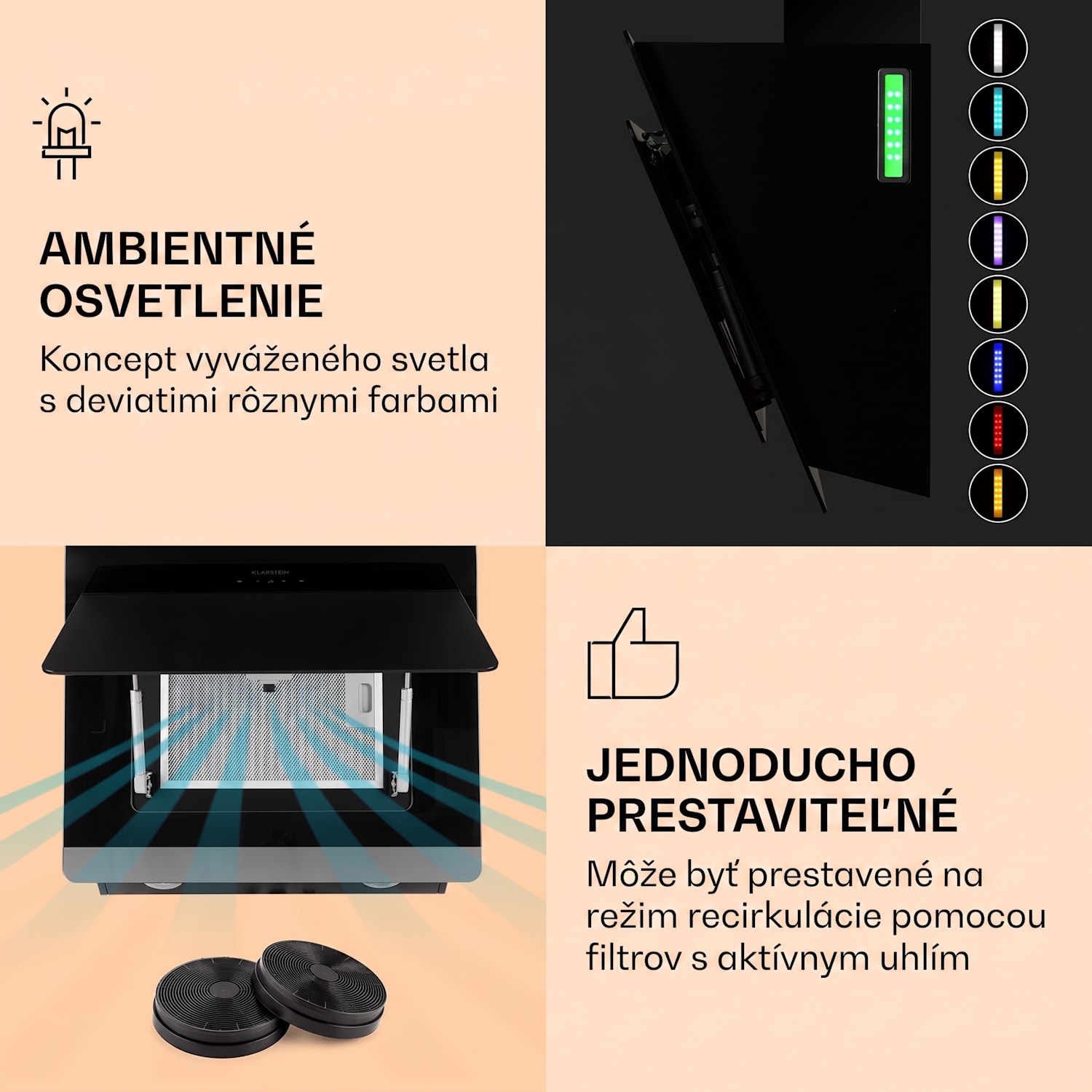 Aurora Eco 60, digestor, 60 cm, nástenný, 550 m³/h, A+, dotykové ovládanie, čierny 60 cm | Nie | Čierna