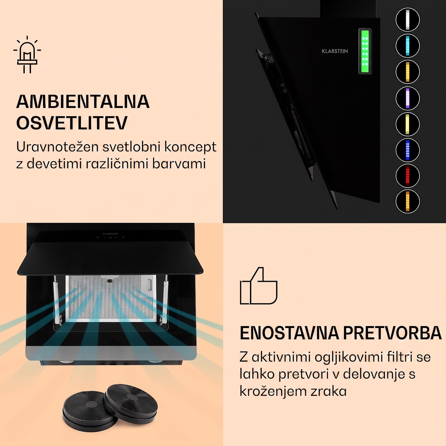 Aurora Eco 60, kuhinjska napa, 60 cm, stenska, 585 m³/h, A+, upravljanje na dotik, črna 60 cm | Ne | Črna