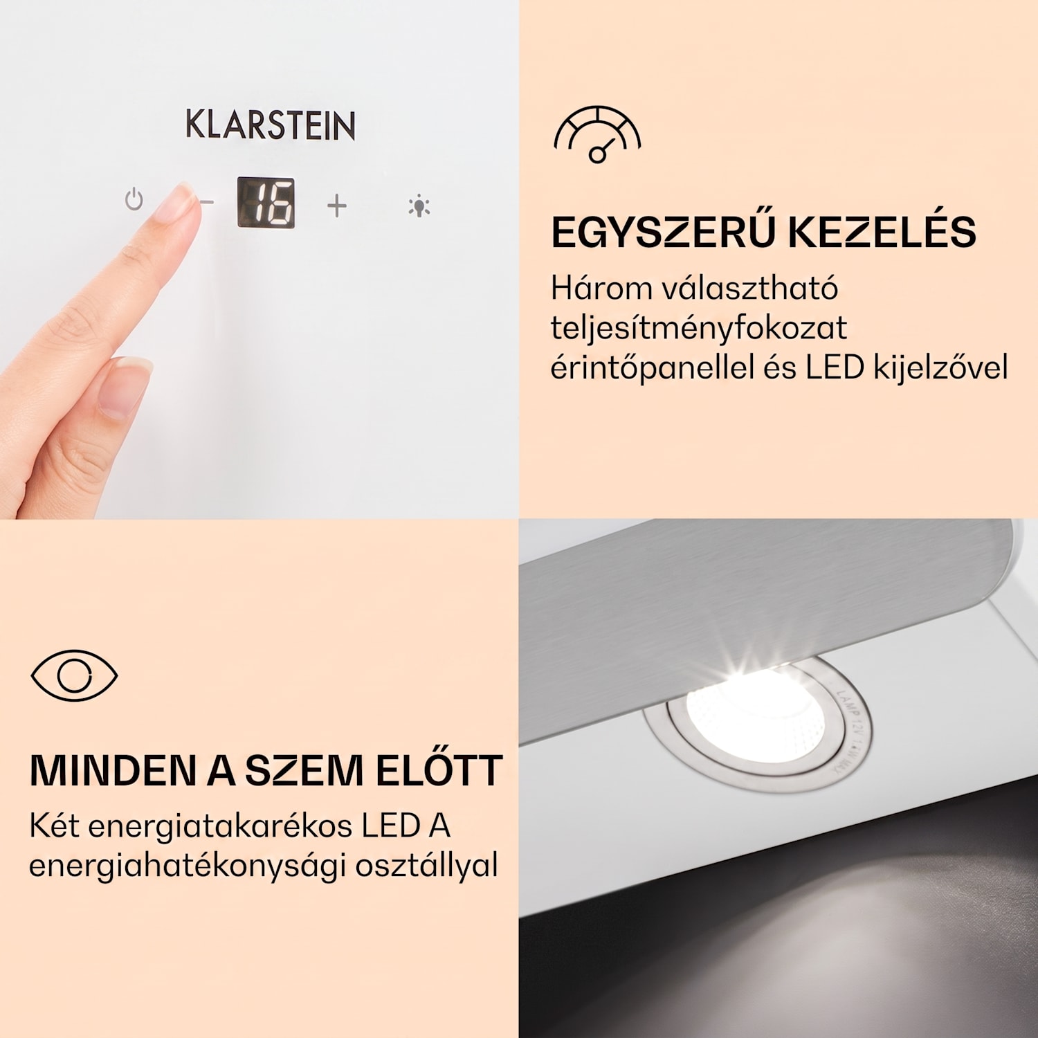 Aurora Eco 90, páraelszívó, 69 cm, falra szerelhető, 585 m³/h, A+, érintéses vezérlés, fehér 60 cm | Nem | Fehér