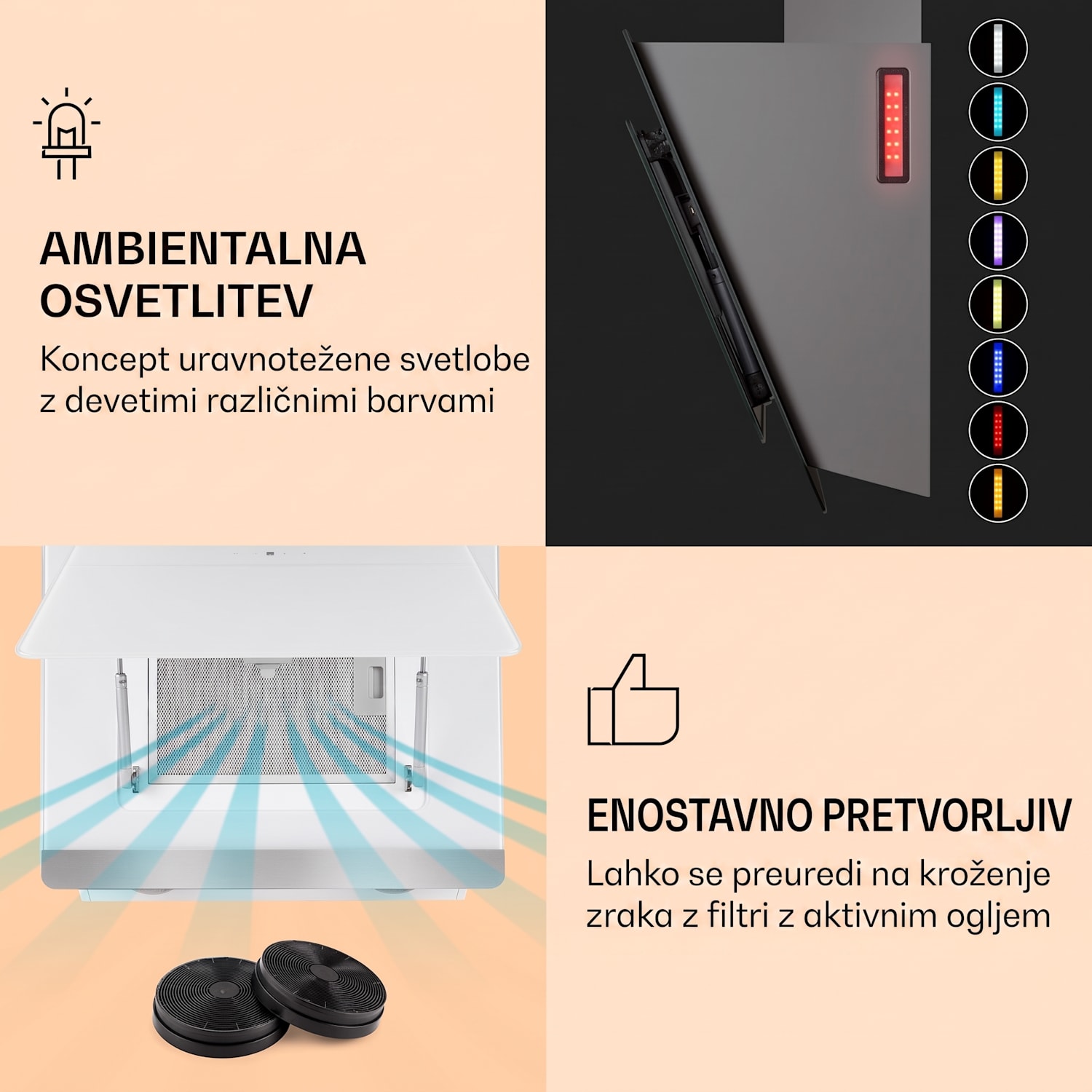Aurora Eco 90, kuhinjska napa, 90 cm, stenska, 585 m³/h, A+, upravljanje na dotik, črna 60 cm | Ne | Bela