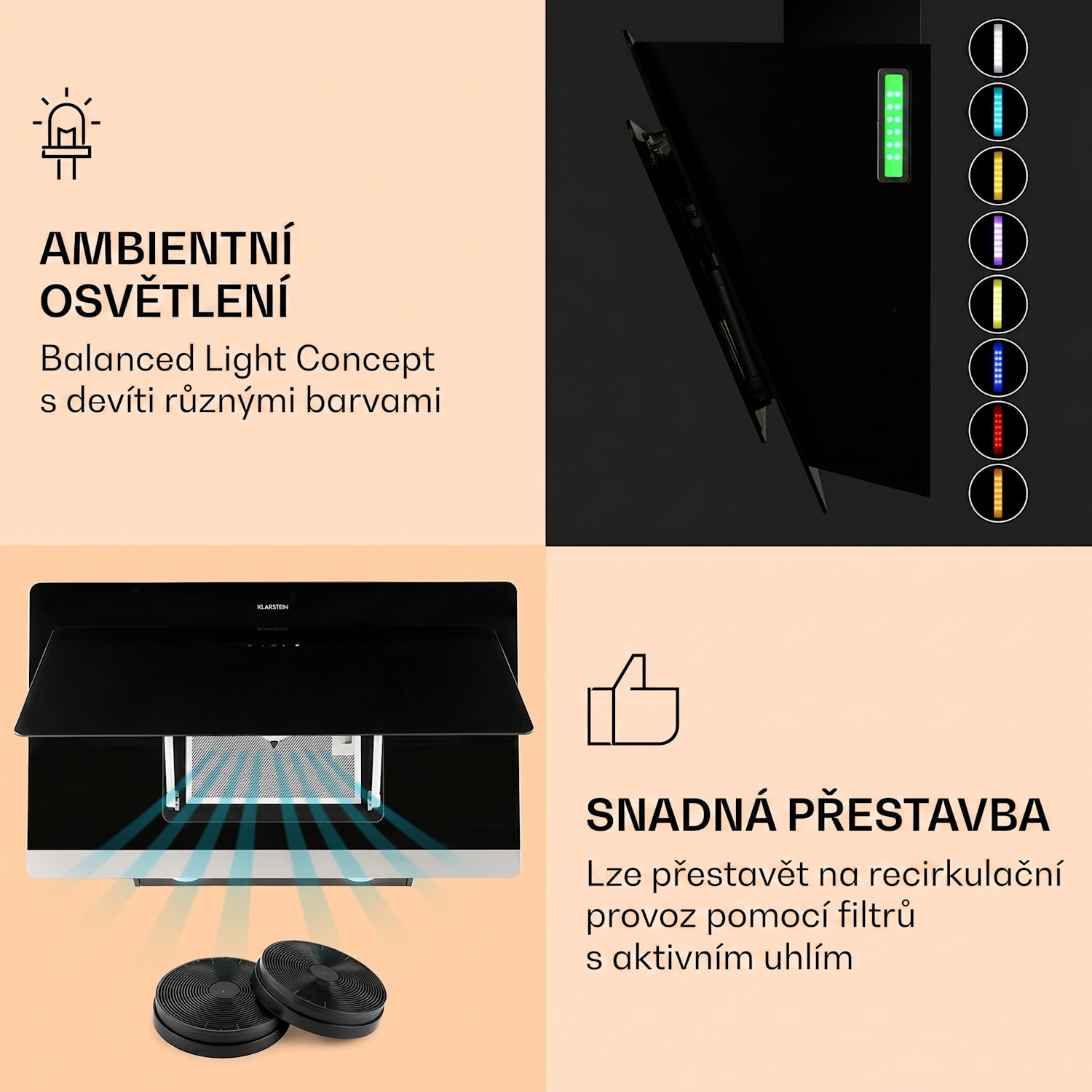 Aurora Eco 90, digestoř, 90 cm, nástěnná, 585 m³/h, A+, dotykové ovládání, černá 90 cm | Ne | Černá