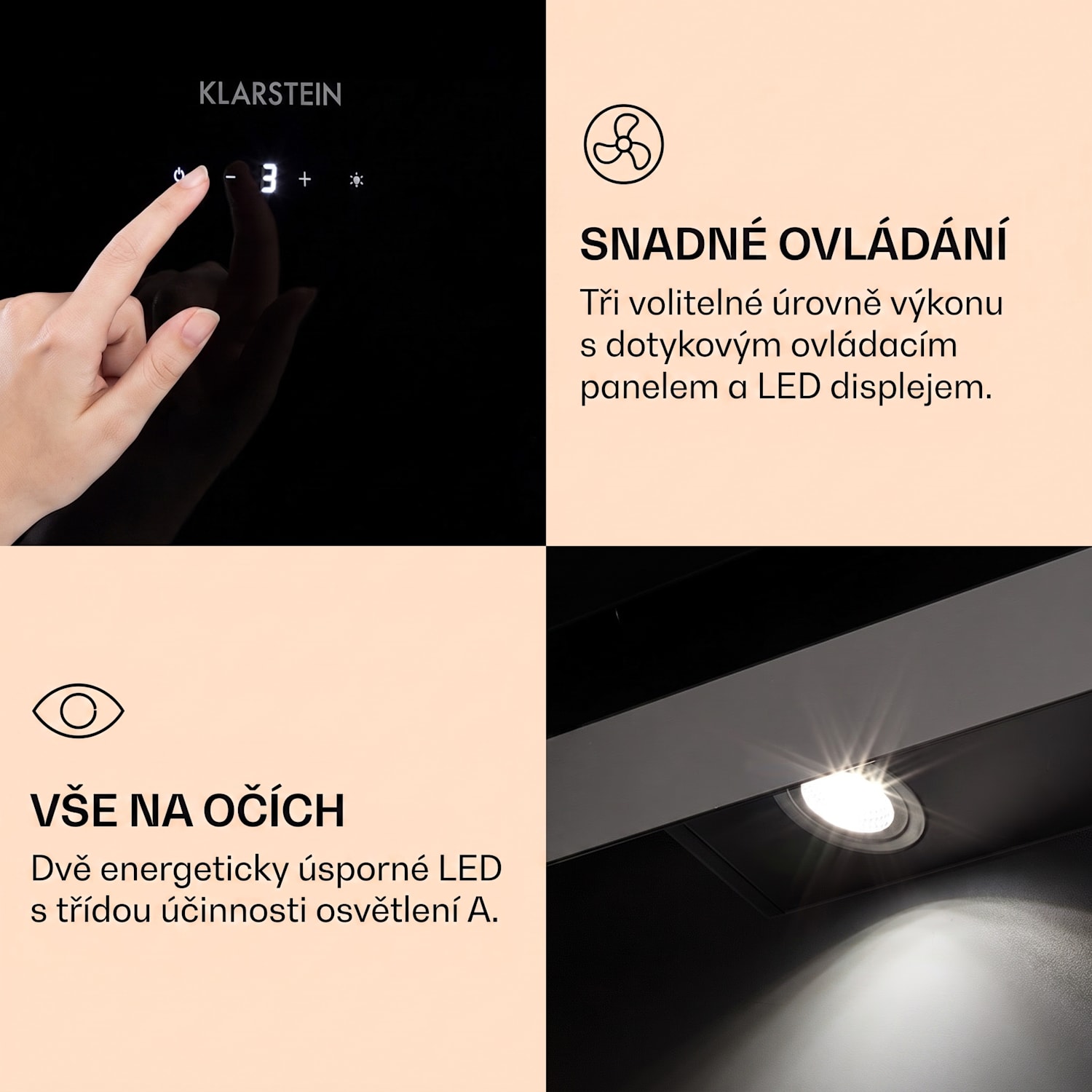 Aurora Eco 90, digestoř, 90 cm, nástěnná, 585 m³/h, A+, dotykové ovládání, černá 90 cm | Ne | Černá