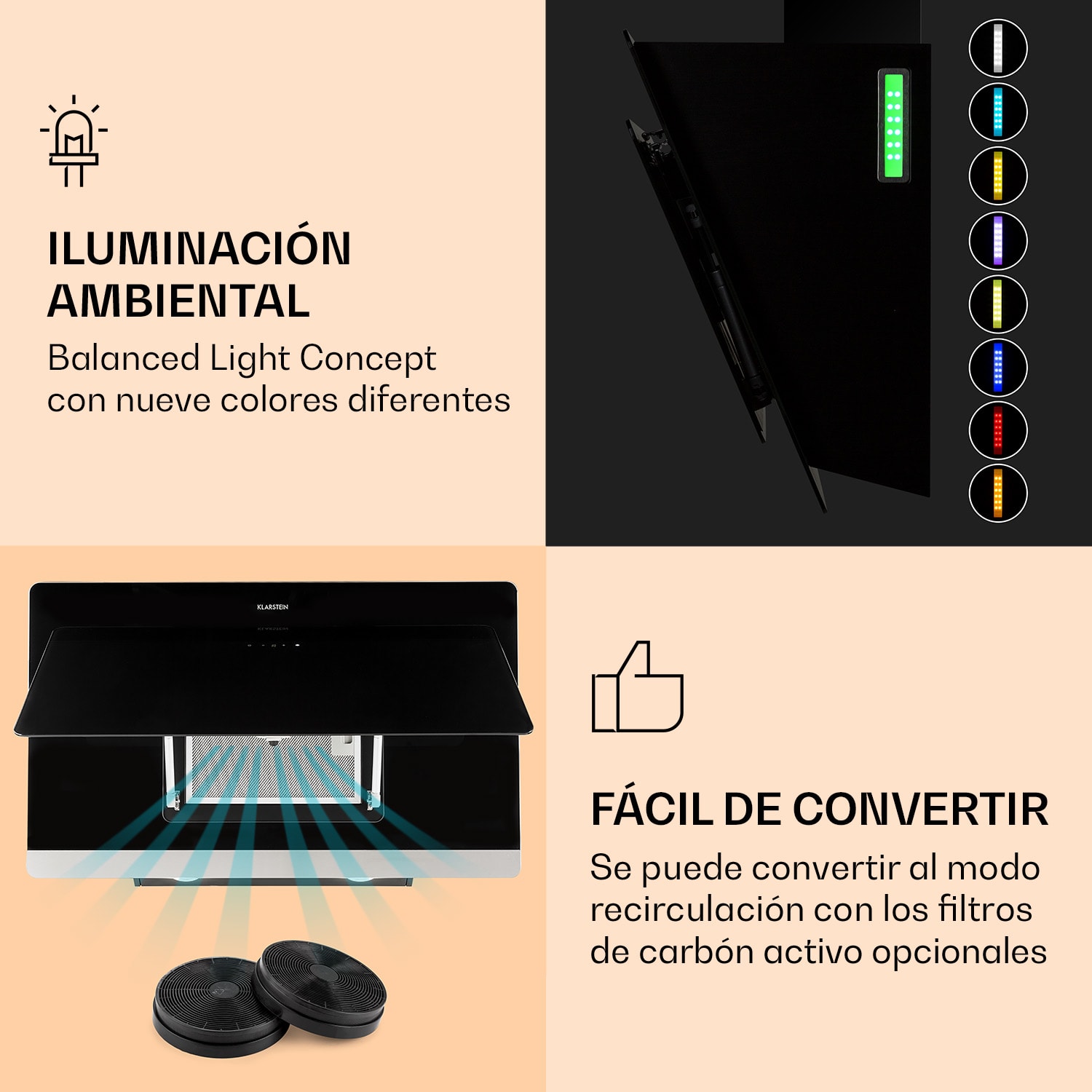 Campana extractora Aurora Eco 90 550 m³/h 90cm sin cabeza Luz ambiental CEE A+ Negro | 90 cm