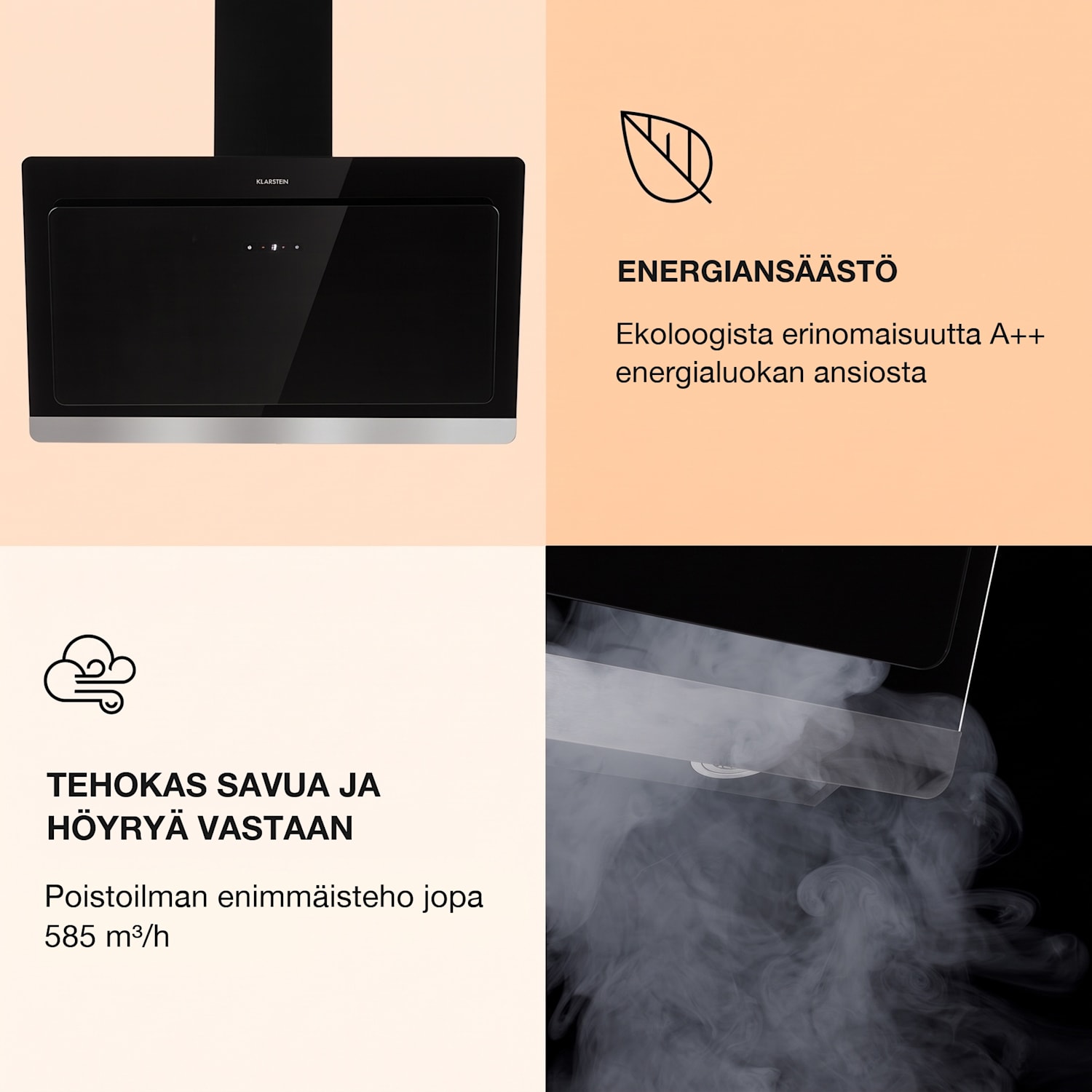 Aurora Eco 90 -liesituuletin 585 m³/h 90 cm liikkumavapaus tunnelmavalaistus energialuokka A+ 90 cm | Ei | Musta