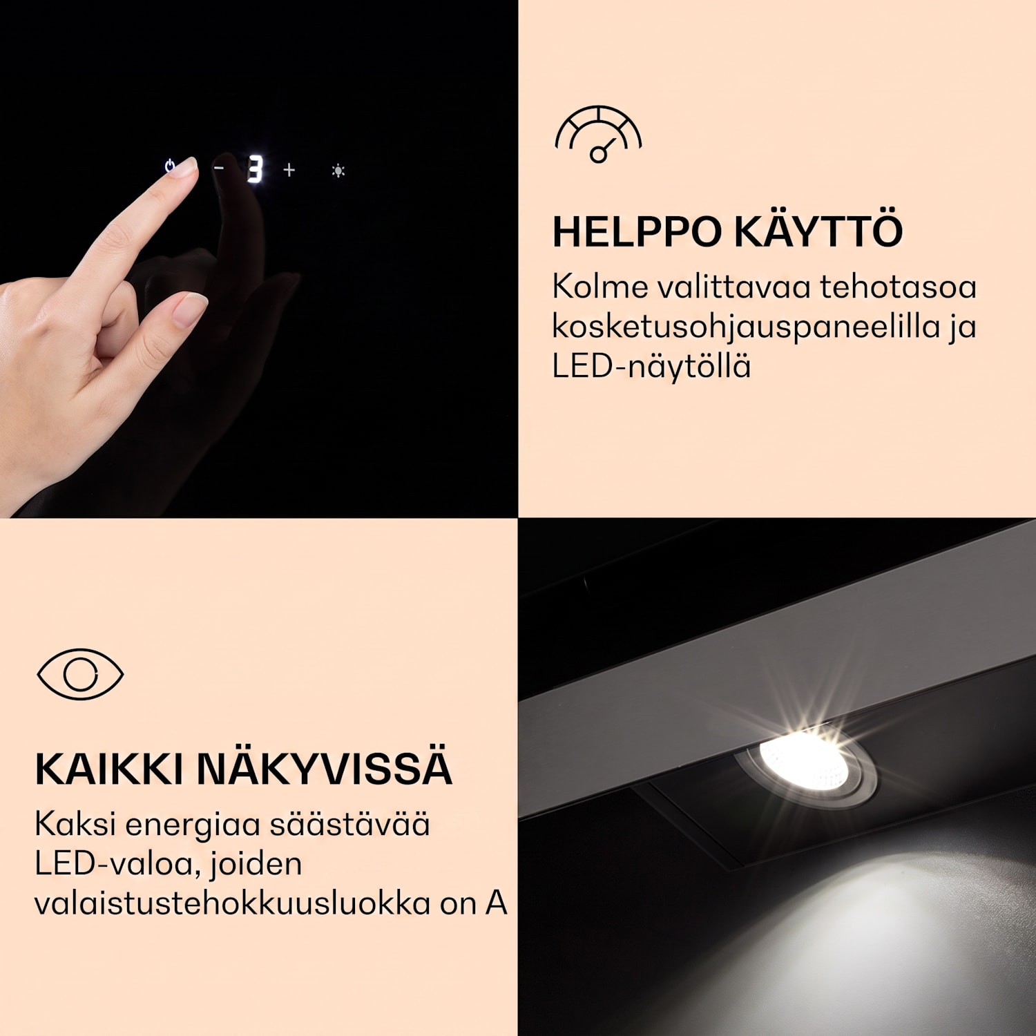 Aurora Eco 90 -liesituuletin 585 m³/h 90 cm liikkumavapaus tunnelmavalaistus energialuokka A+ 90 cm | Ei | Musta