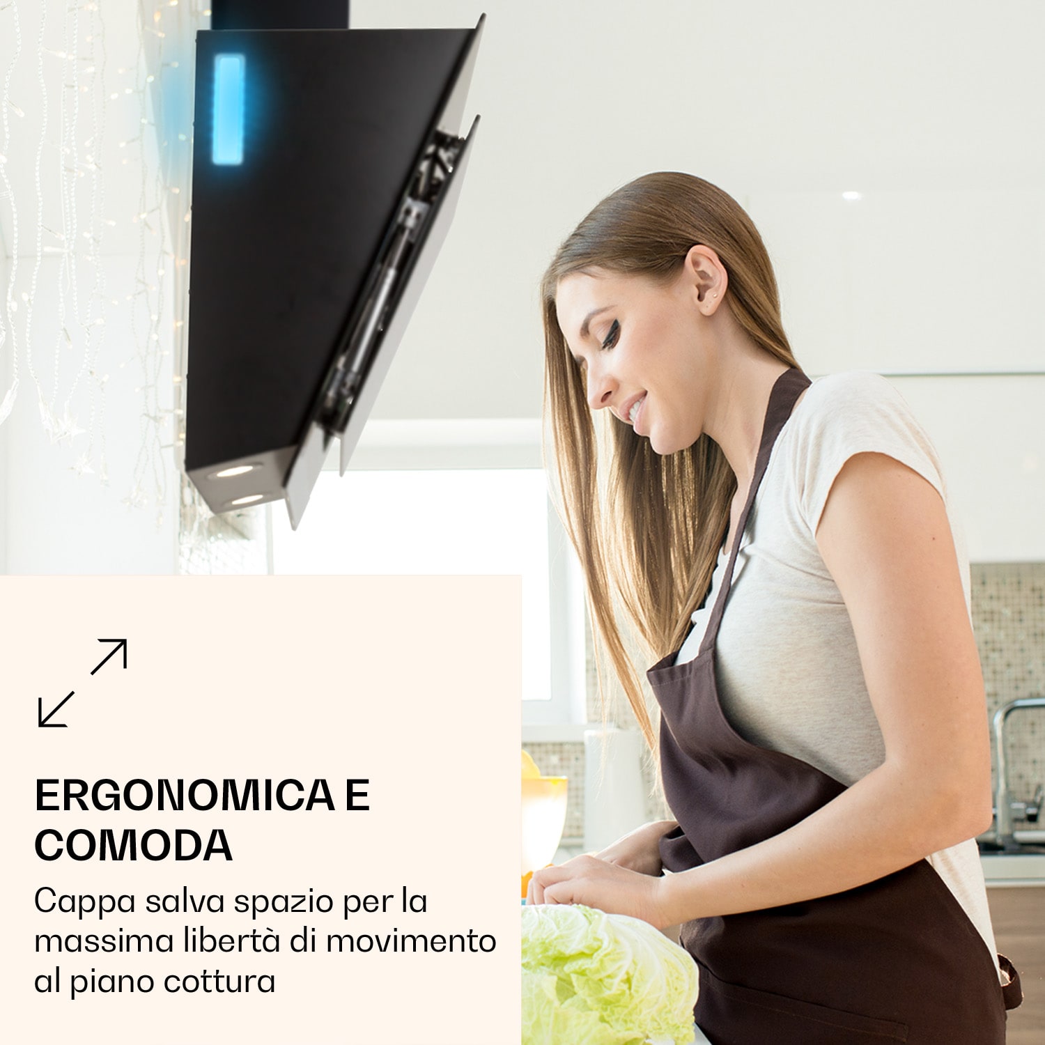 Aurora Eco 90 Cappa aspirante, 550 m³/h, 90cm, senza testa, luce ambiente, CEE A+ 90 cm | No | Nero