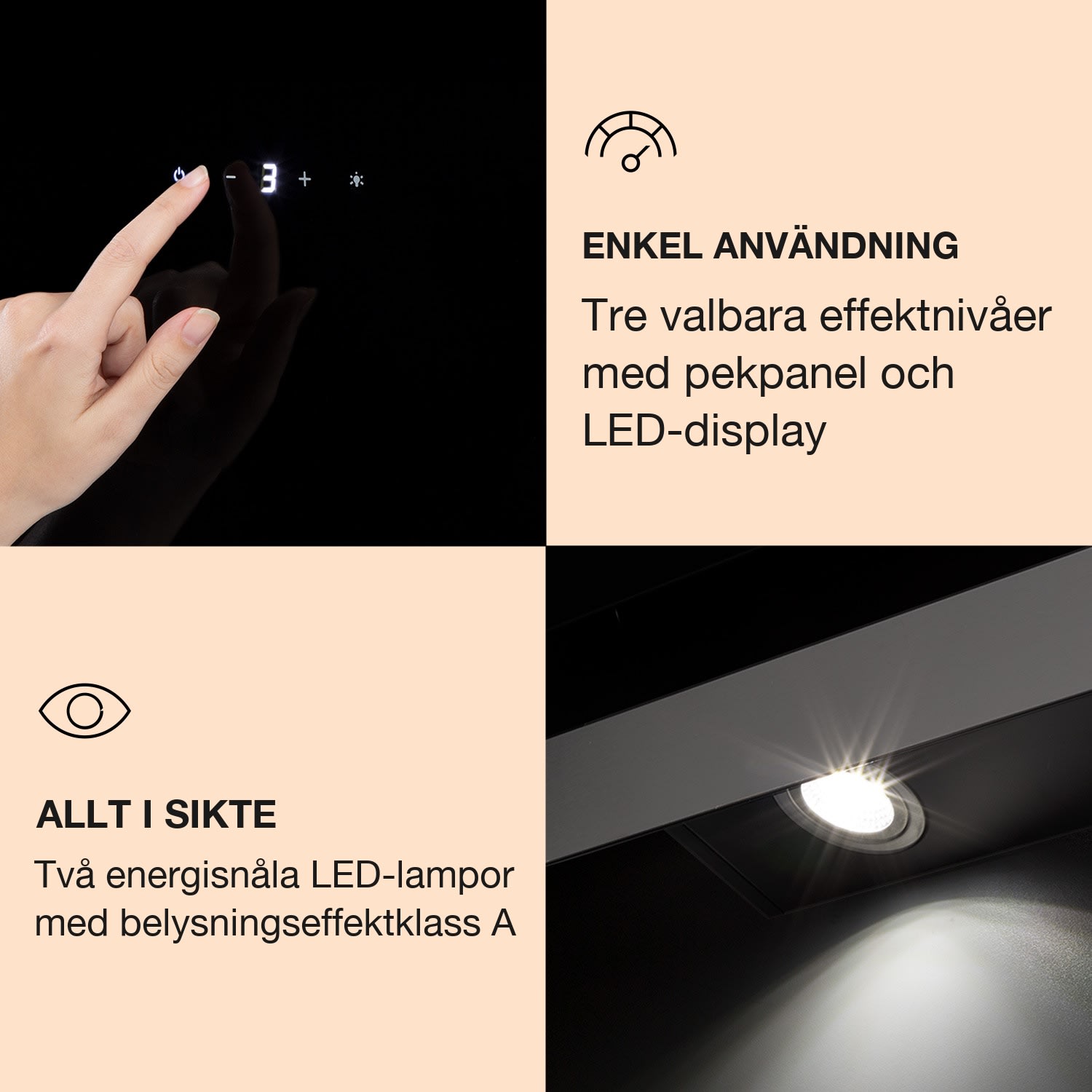 Aurora Eco 90 Köksfläkt 550 m³/h 90cm platssparande bakgrundsbelysning EK A+ 