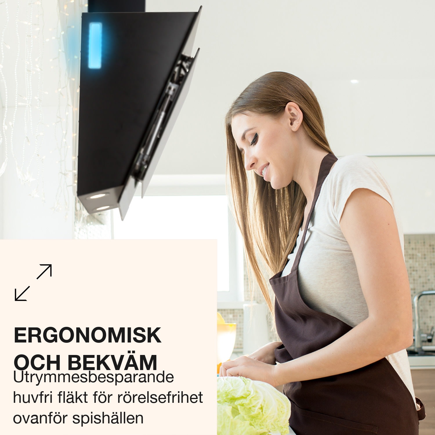 Aurora Eco 90 Köksfläkt 550 m³/h 90cm platssparande bakgrundsbelysning EK A+ 