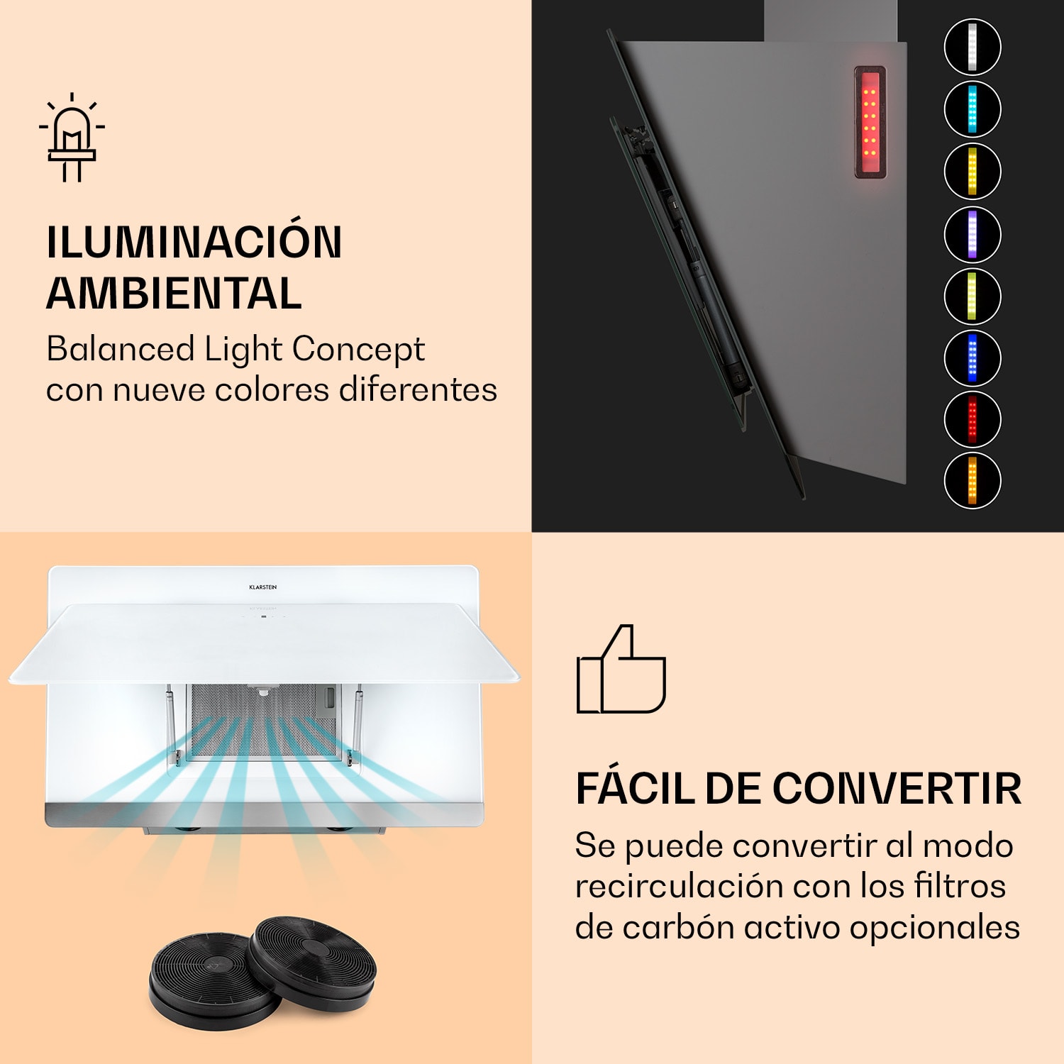 Campana extractora Aurora Eco 90 550 m³/h 90cm sin cabeza Luz ambiental CEE A+ 90 cm | No | Blanco