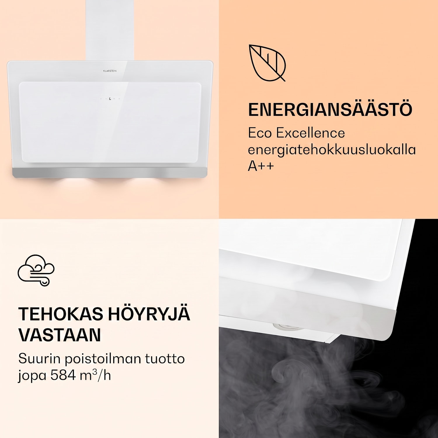 Aurora Eco 90 -liesituuletin 584 m³/h 90 cm liikkumavapaus tunnelmavalaistus energialuokka A+ 90 cm | Ei | Valkoinen