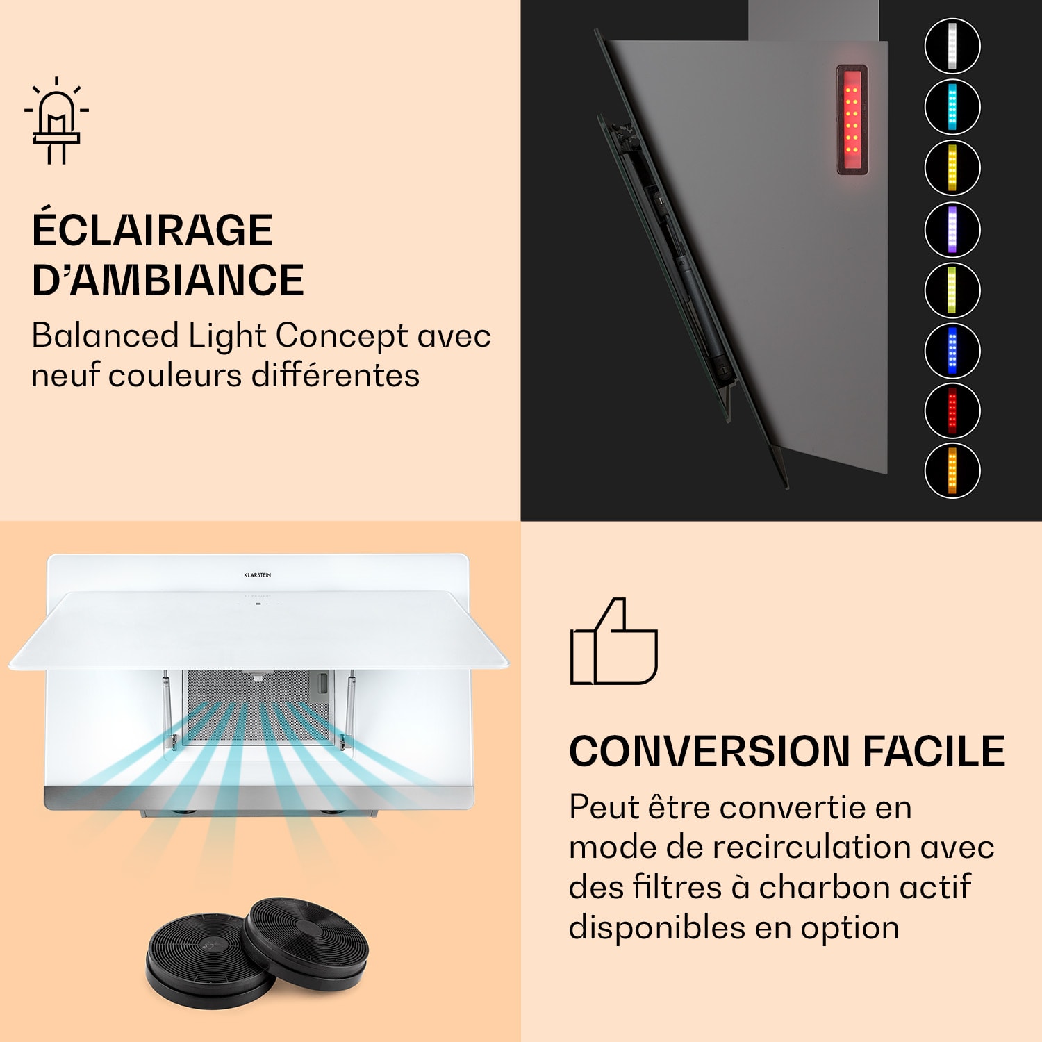 Aurora Eco 90 Hotte aspirante 550 m³/h 90 cm sans tête Lumière d'ambiance CEE A+ 90 cm | Non | Blanc