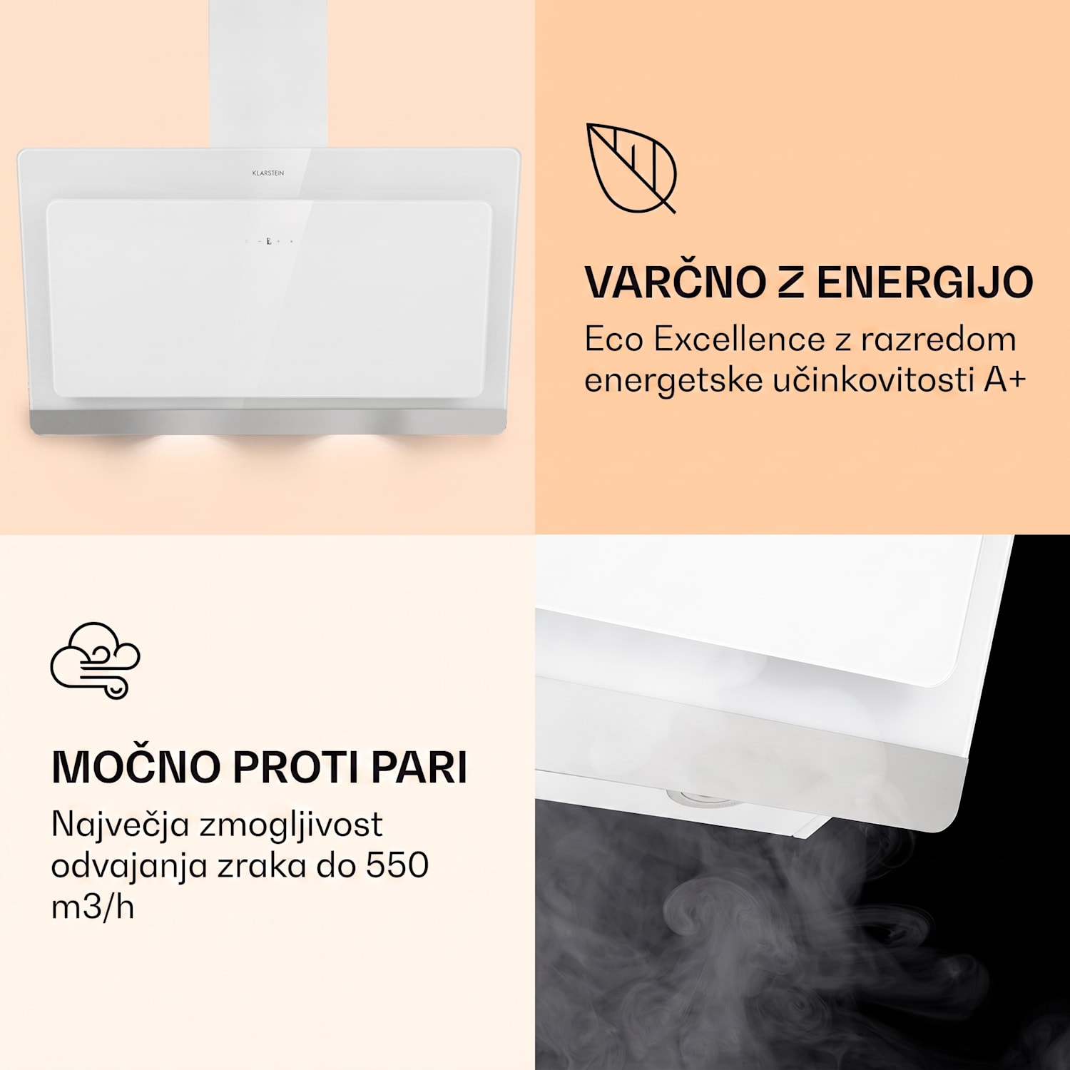 Kuhinjska napa Aurora Eco 90 584 m³/h 90 cm Dimniška napa Osvetlitev EEC A+ 90 cm | Ne | Bela