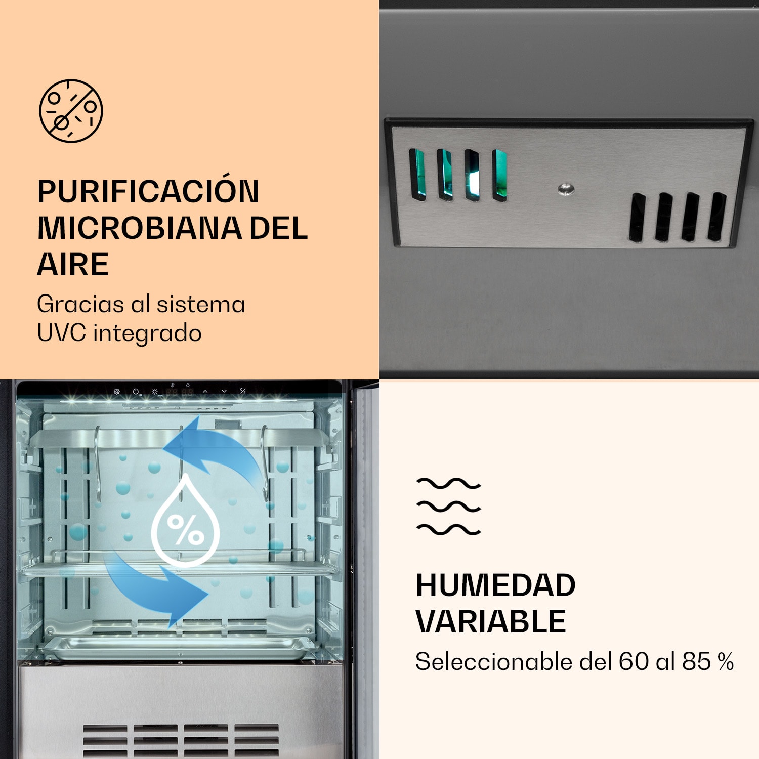 Armario de maduración de carne Steakhouse Pro 98 Onyx 1 zona 98 litros 1-25°C Touch Panorama Negro