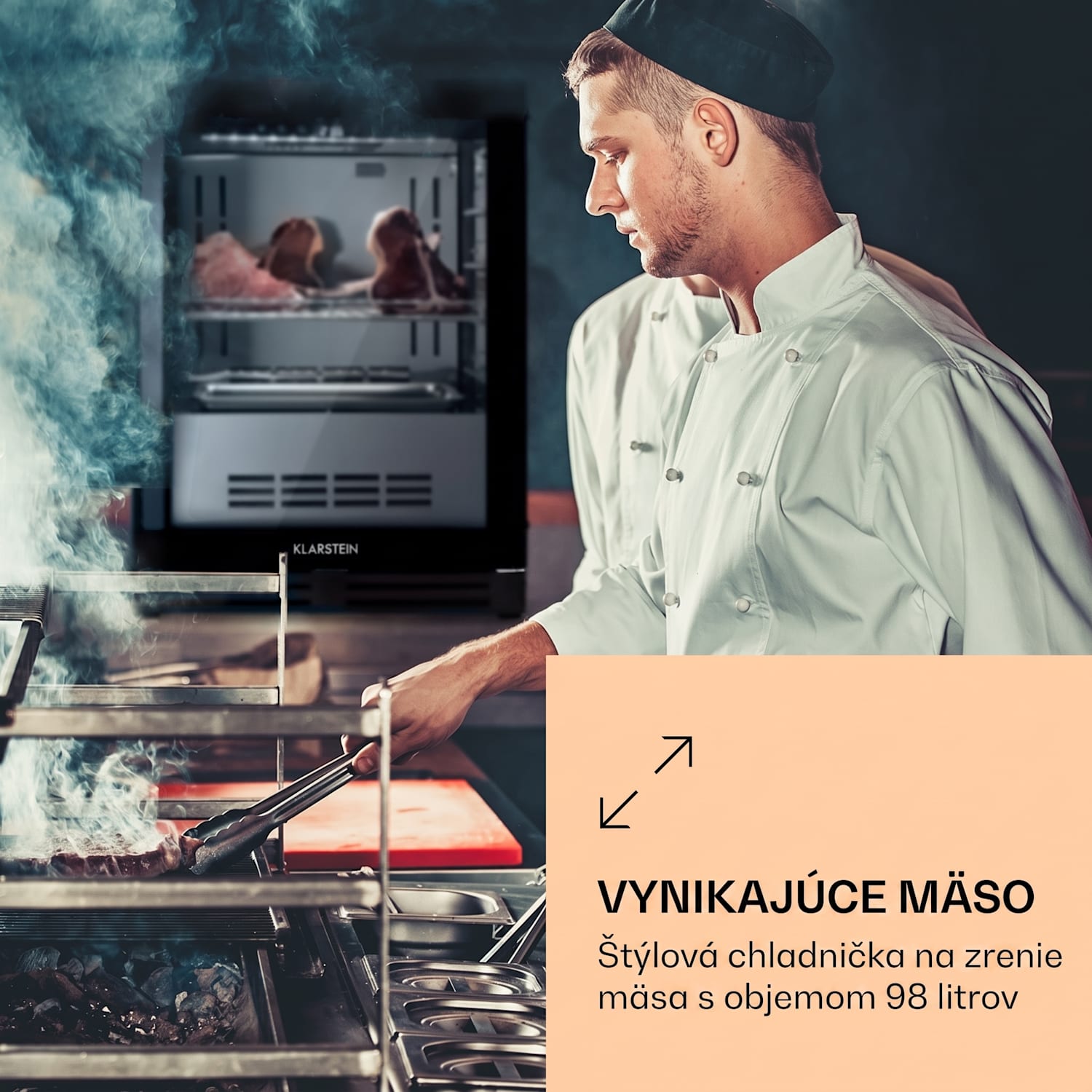 Steakhouse Pro 98 Onyx, chladnička na zrenie mäsa, 1 zóna, 98 l, 1-25°C, dotykový displej, panoramatické okno Čierna