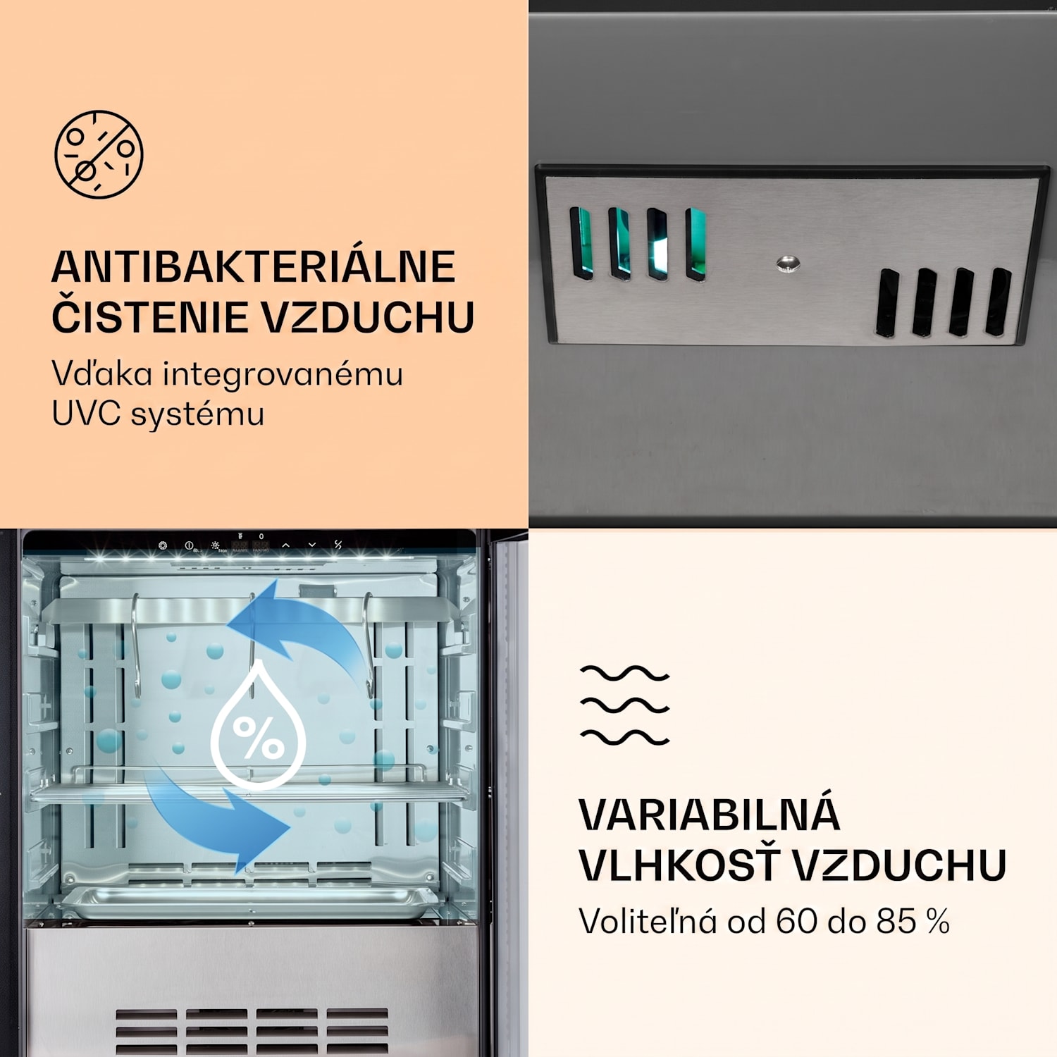 Steakhouse Pro 98 Onyx, chladnička na zrenie mäsa, 1 zóna, 98 l, 1-25°C, dotykový displej, panoramatické okno Čierna