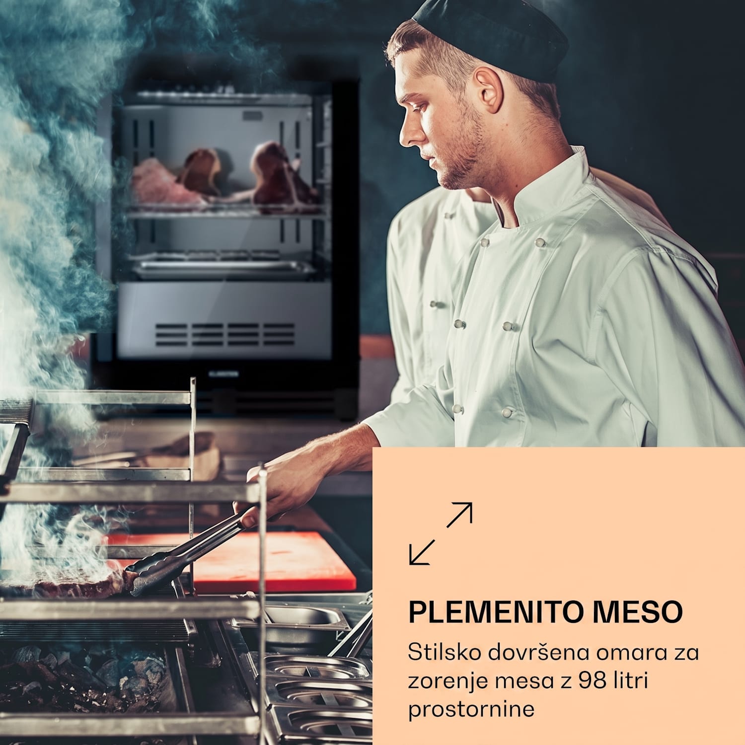 Steakhouse Pro 98 Onyx, hladilnik za zorenje mesa, 1 cona, 98 litrov, 1-25 °C, zaslon na dotik, panoramsko okno Črna